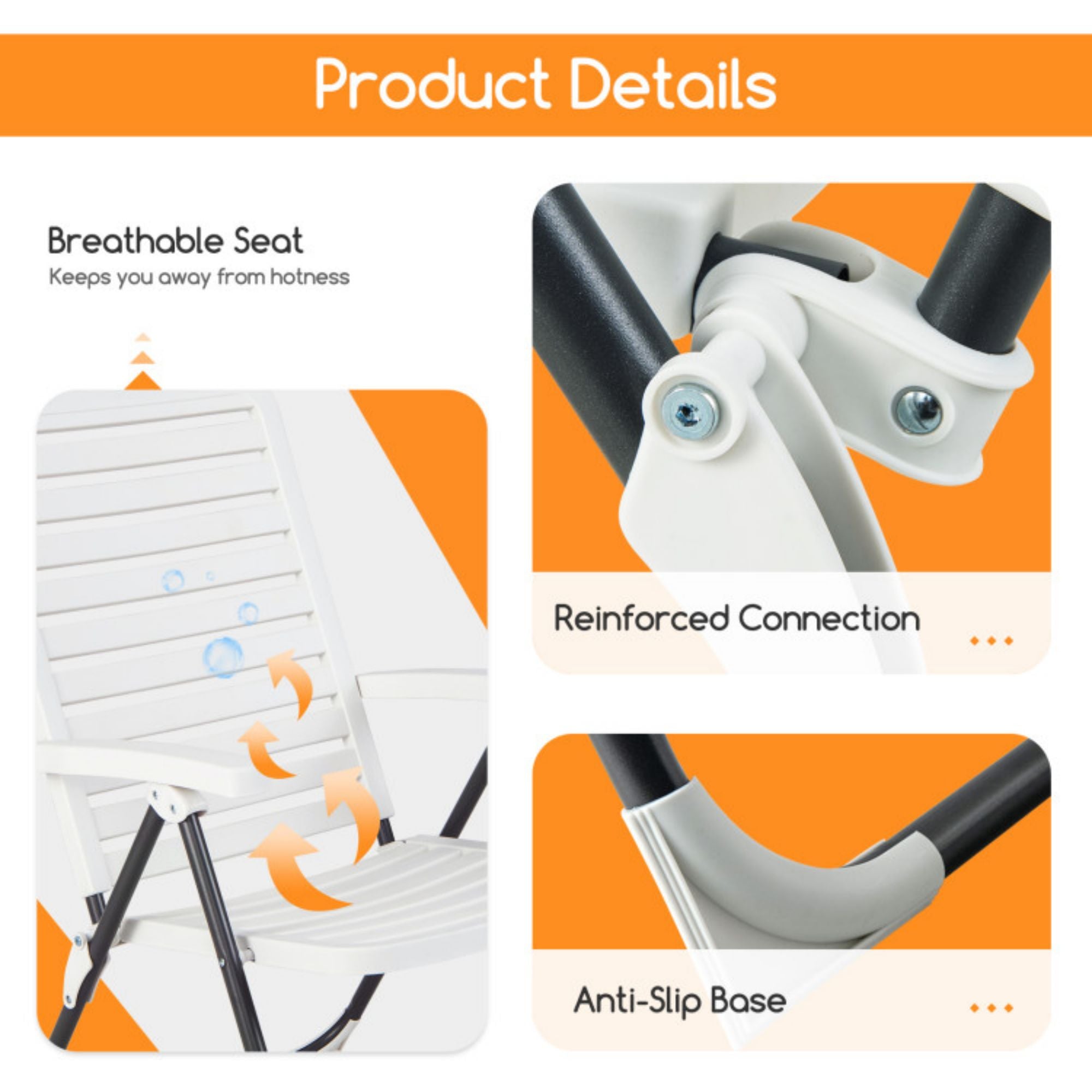 SUGIFT PP Folding Patio Chaise Lounger with 7-Level Backrest