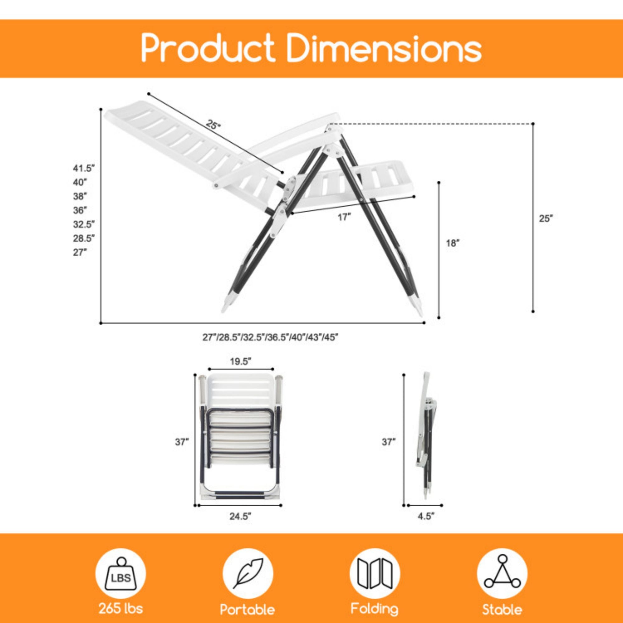 SUGIFT PP Folding Patio Chaise Lounger with 7-Level Backrest