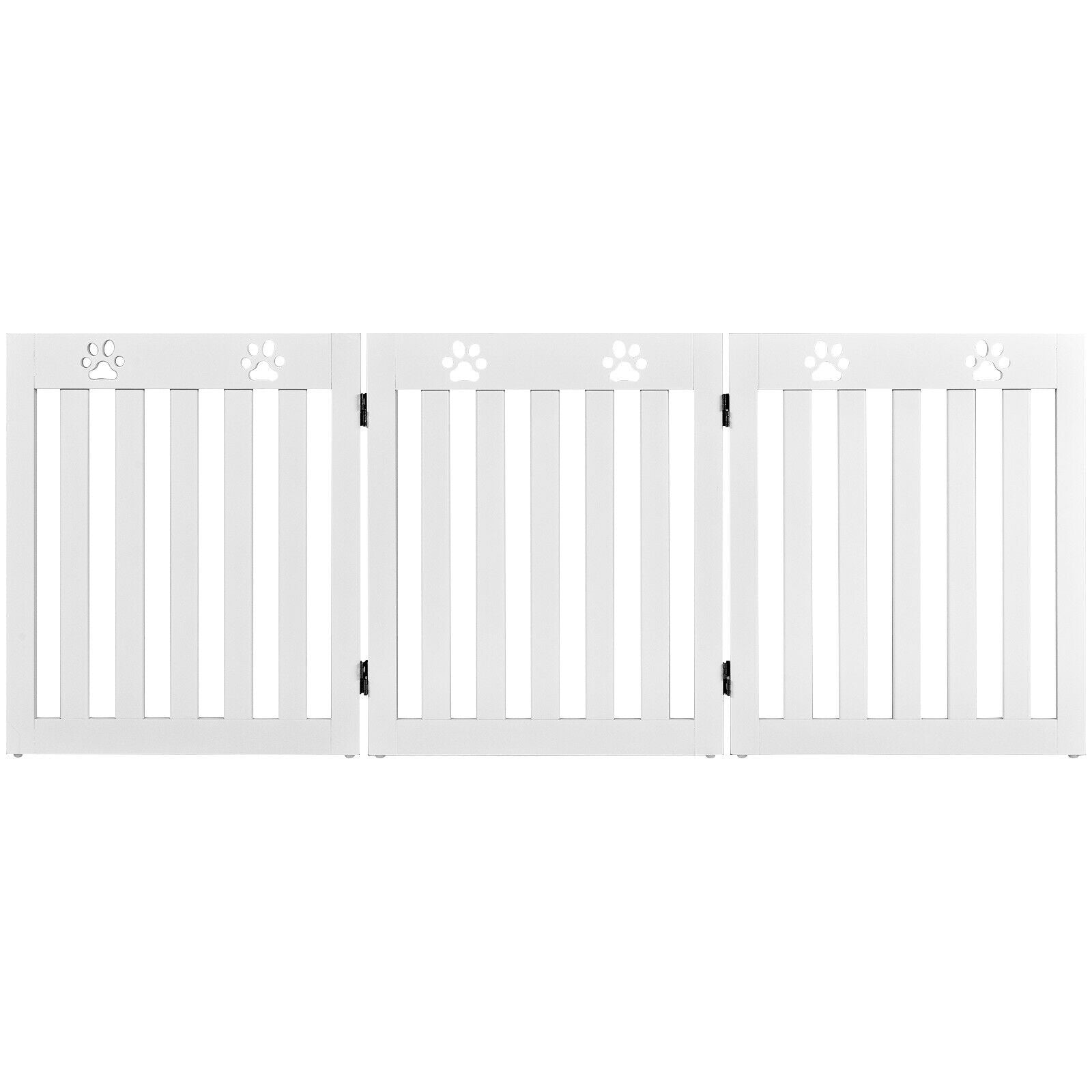 24 Inch Folding Wooden Freestanding Dog Gate with Flexible Hinge for Pet-White