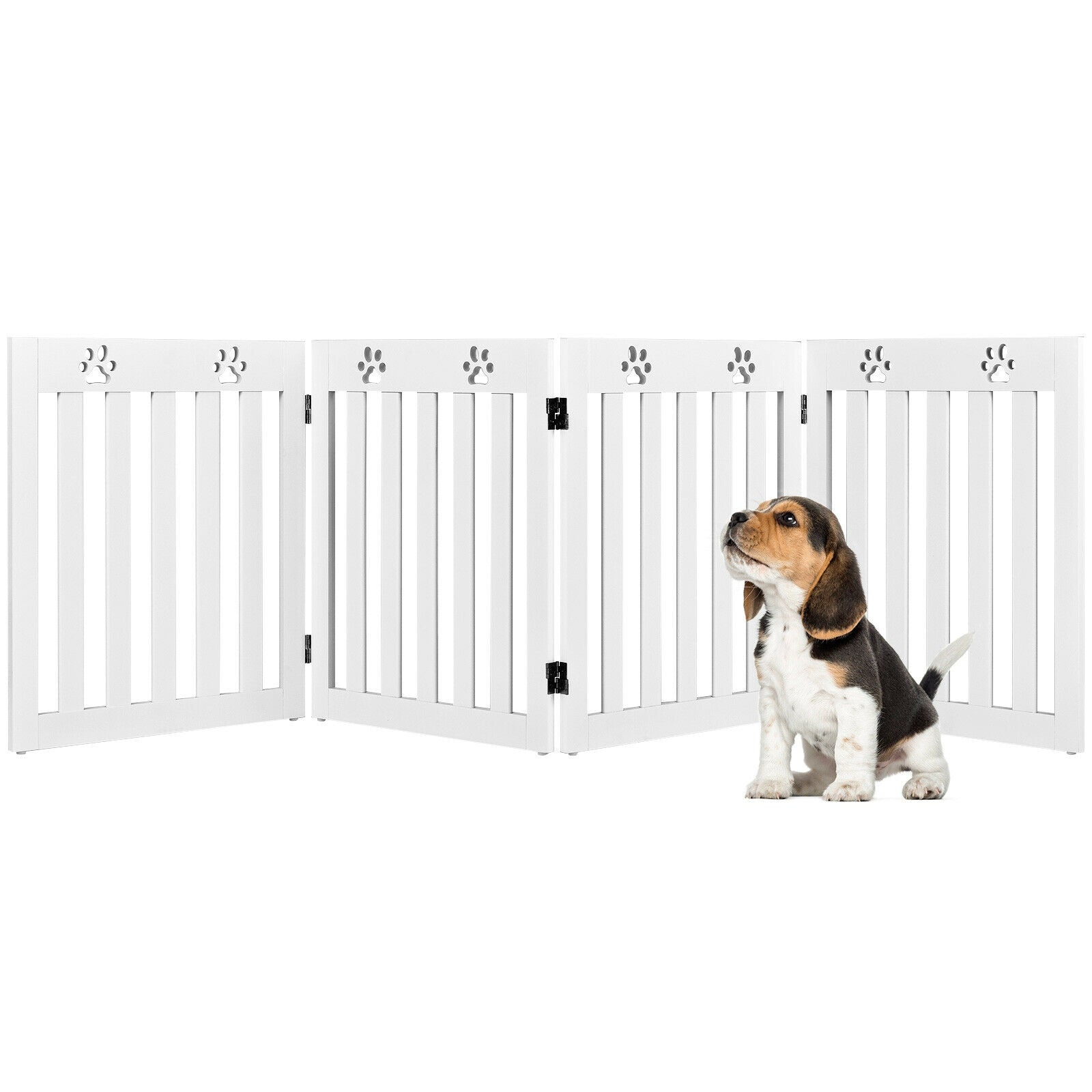 24 Inch Folding Wooden Freestanding Pet Gate Dog Gate with Hinge -White