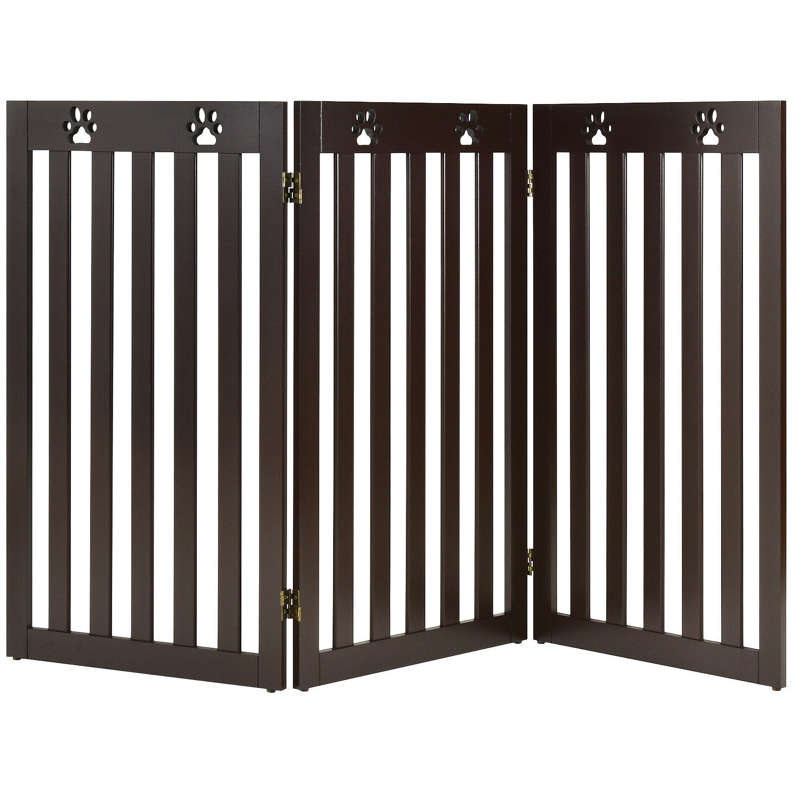 36 Inch Folding Wooden Freestanding Pet Gate Dog Gate with Flexible Hinge-Dark Brown