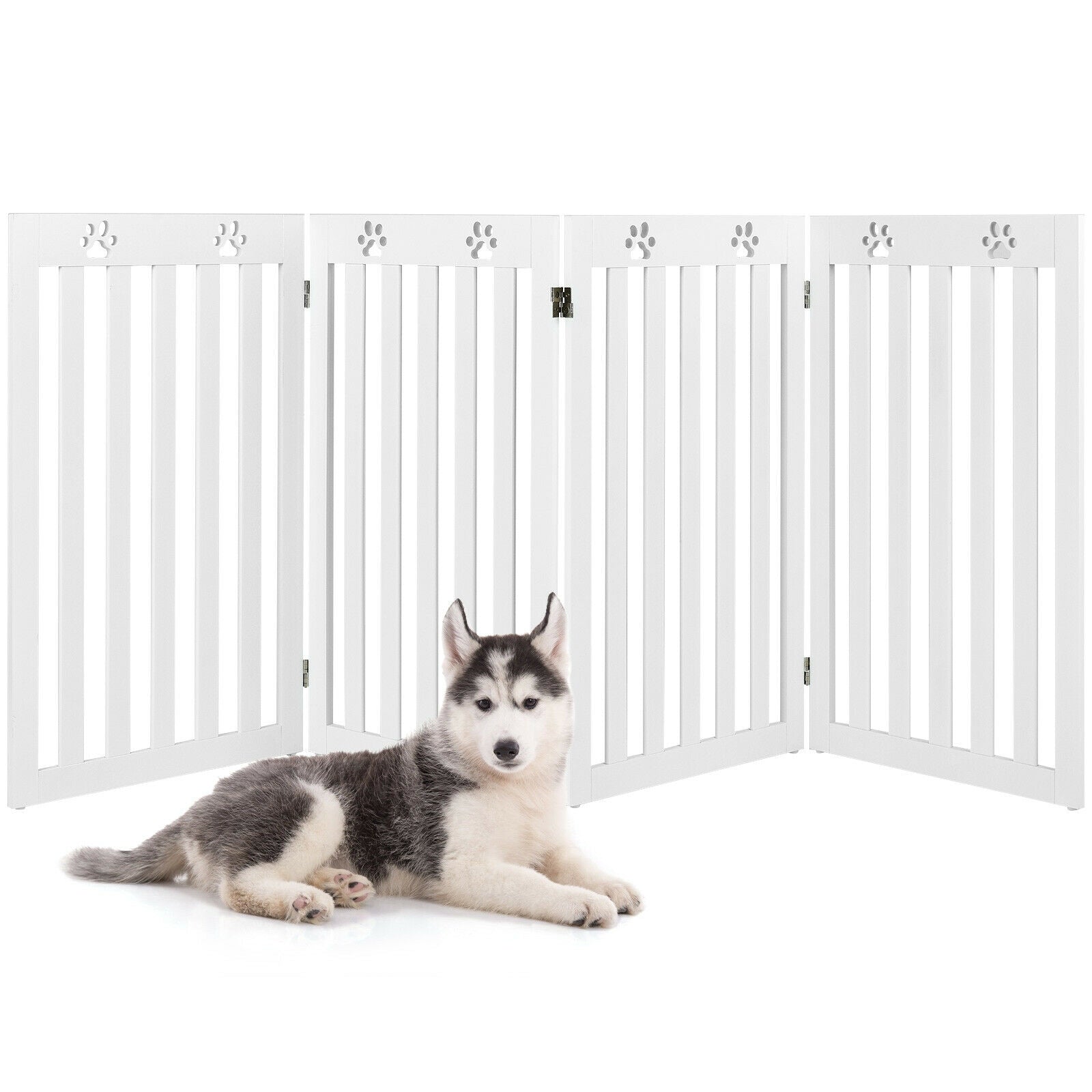 36 Inch Folding Wooden Freestanding Pet Gate? with Hinge-White