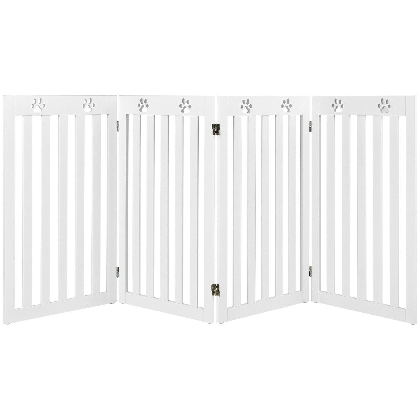 36 Inch Folding Wooden Freestanding Pet Gate? with Hinge-White