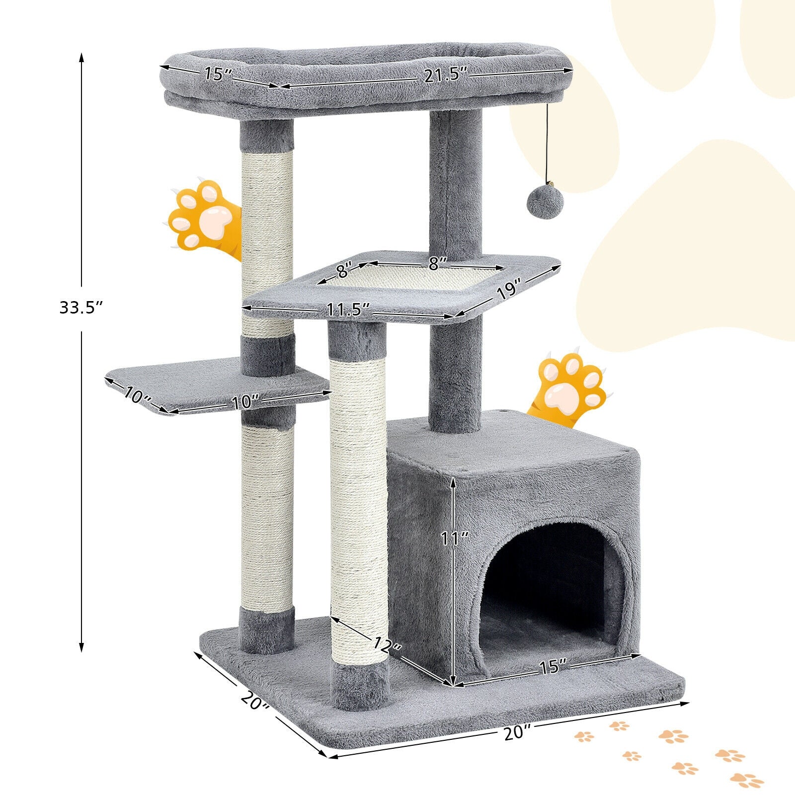 SUGIFT Multi-layer Cat Tree with Perch and Hanging Ball