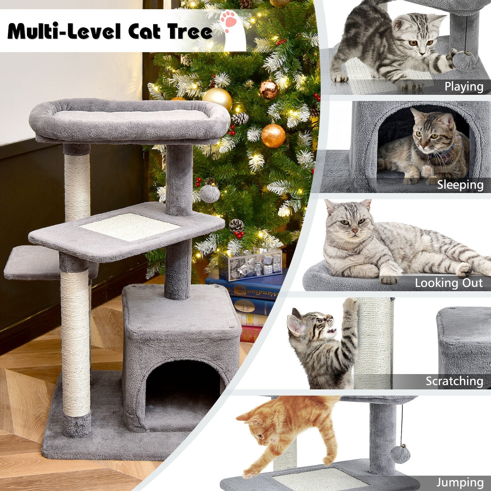 SUGIFT Multi-layer Cat Tree with Perch and Hanging Ball