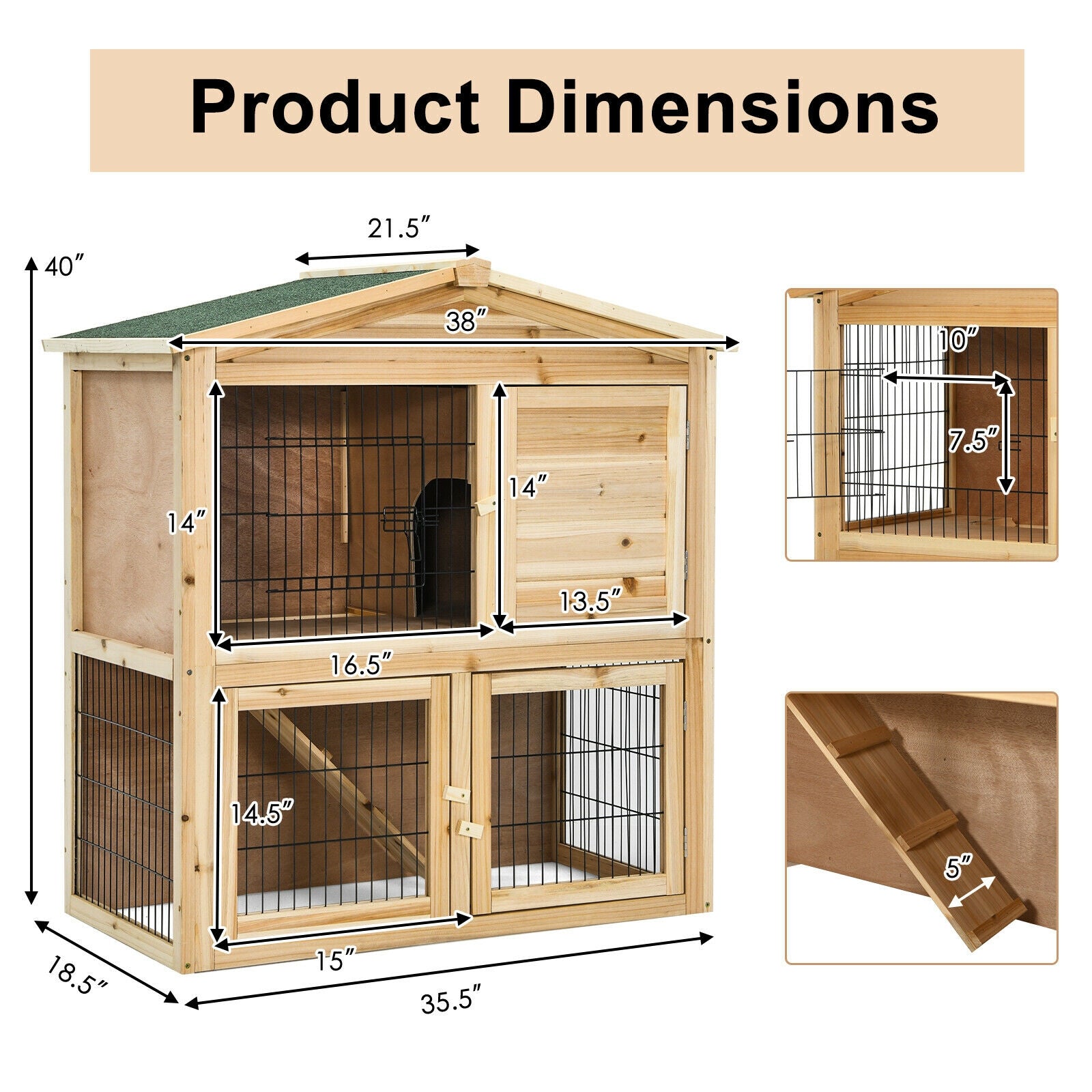 SUGIFT 35 Inch Wooden Chicken Coop with Ramp