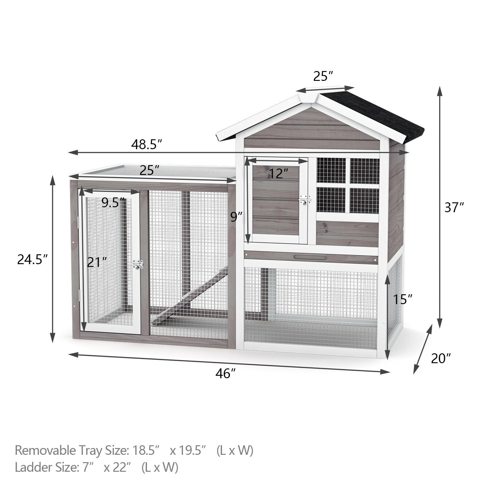 SUGIFT 2-Story Wooden Rabbit/Dog Hutch with Running Area