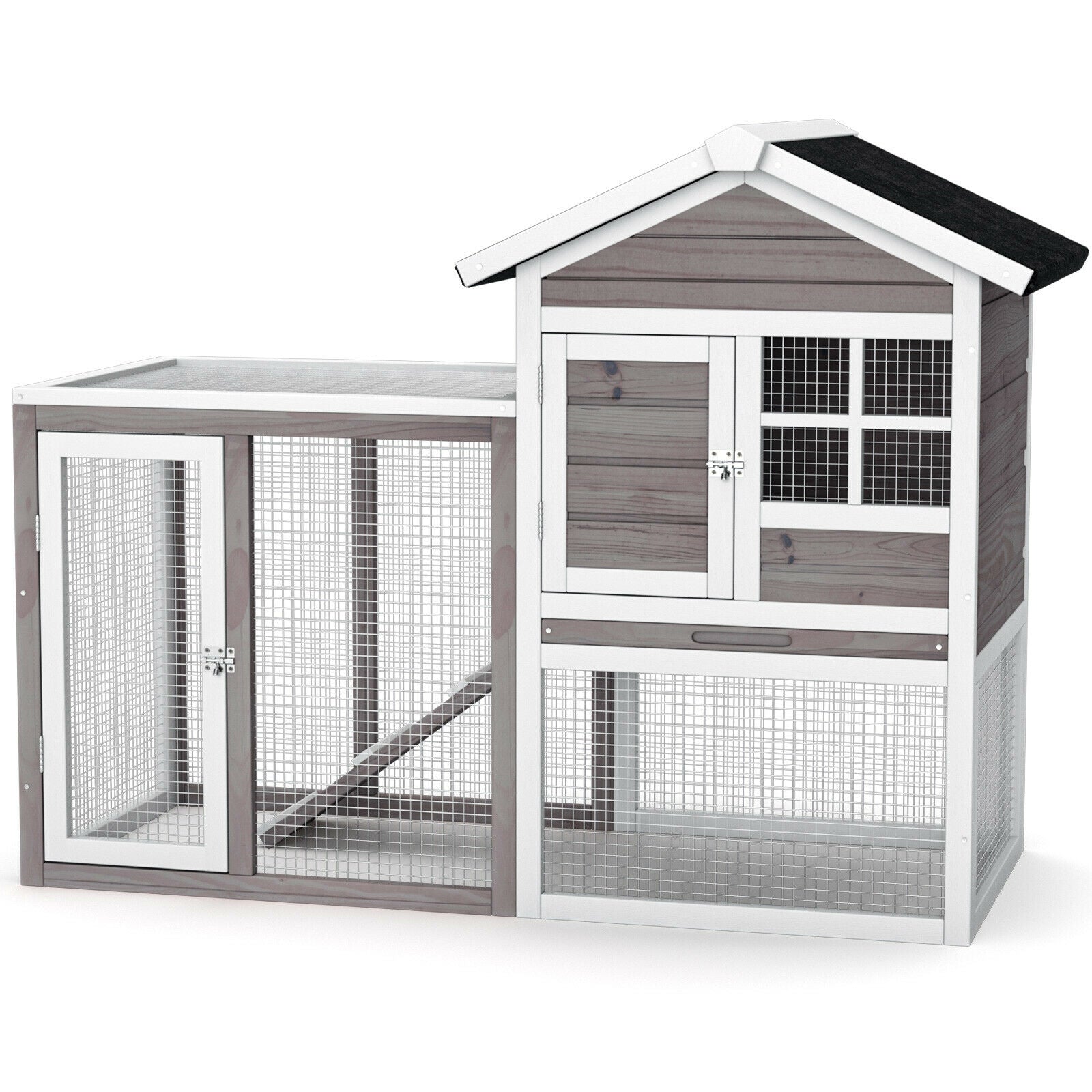 SUGIFT 2-Story Wooden Rabbit/Dog Hutch with Running Area
