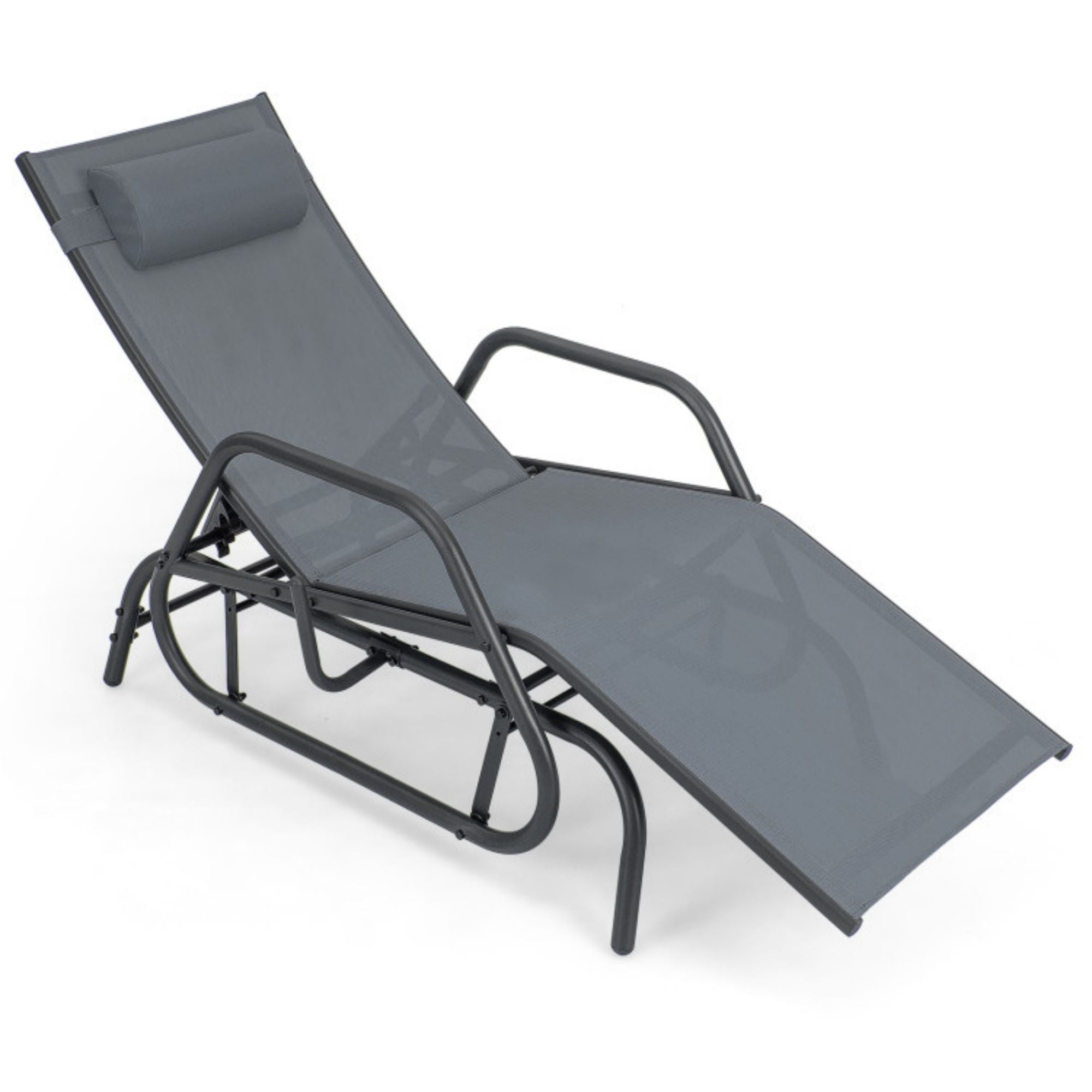 SUGIFT Outdoor Chaise Lounge Glider Chair with Armrests and Pillow