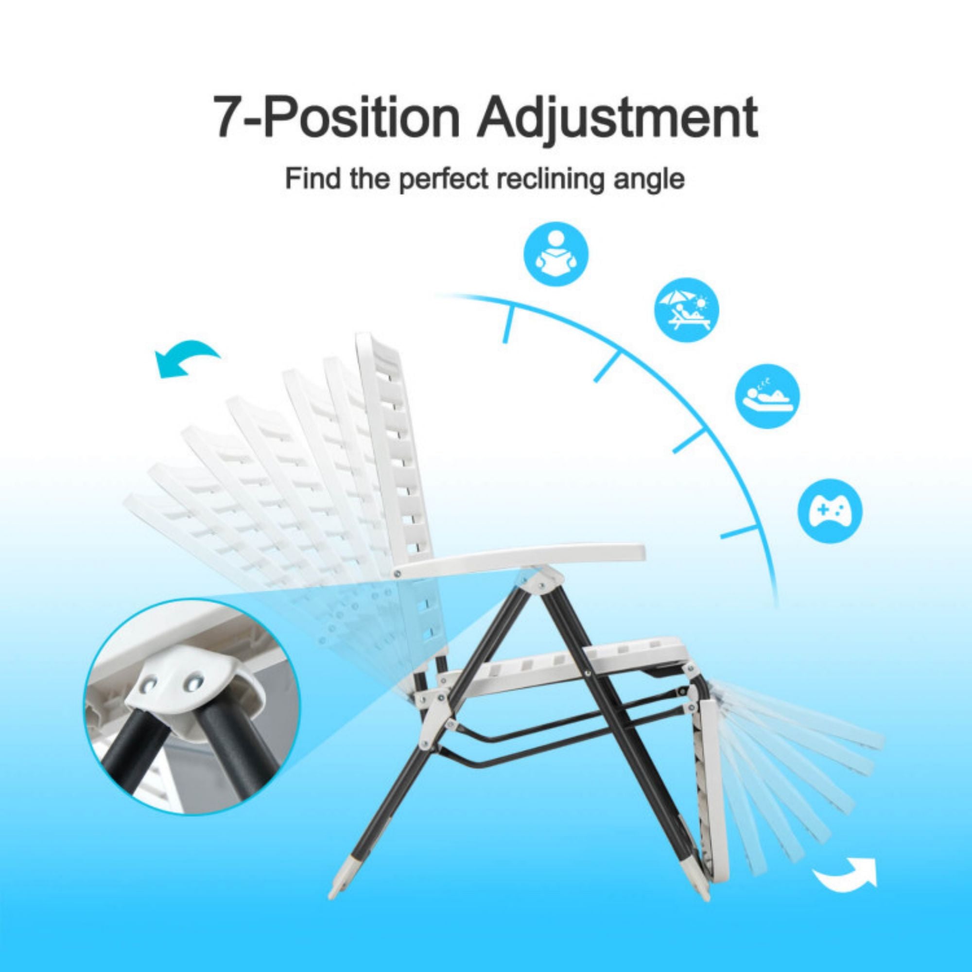 SUGIFT PP Folding Patio Chaise Lounger with 7-Level Backrest and Cozy Footrest