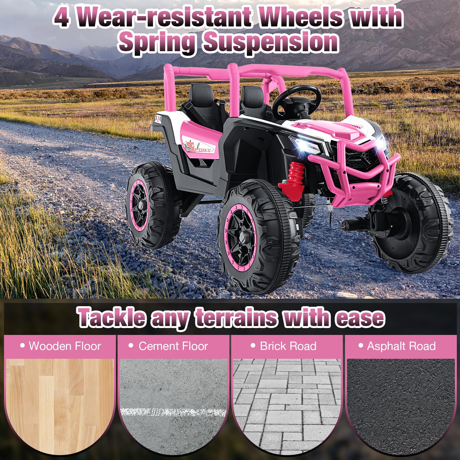 2-Seater Kids Ride on UTV with 2.4G Remote Control for over 3 Years Old Children-Pink