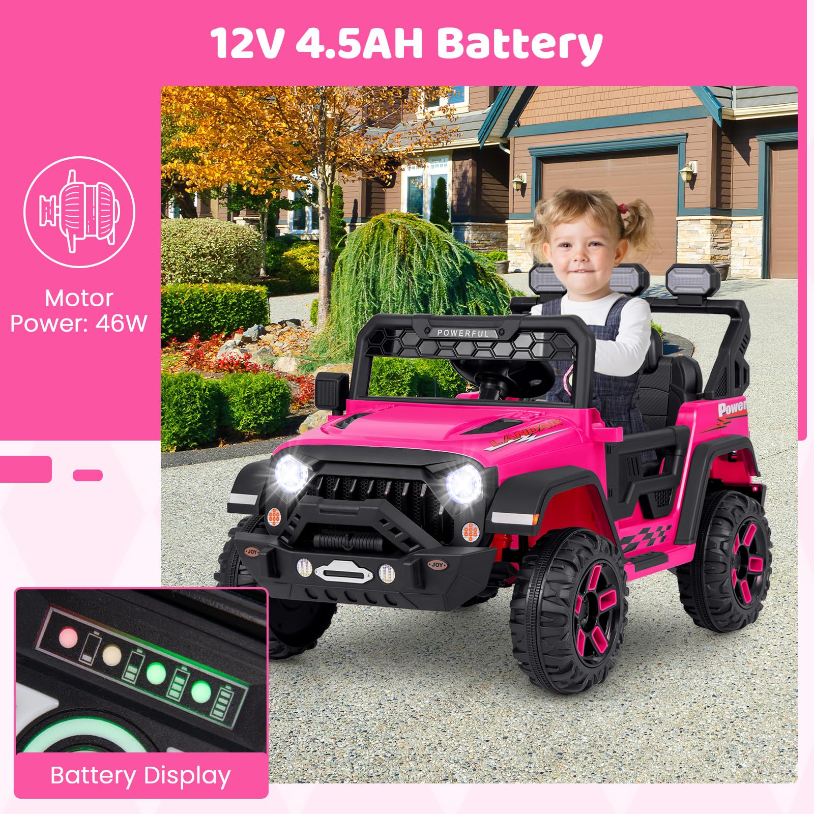 12V Electric Kids Ride on Truck with Remote Control and Music-Pink