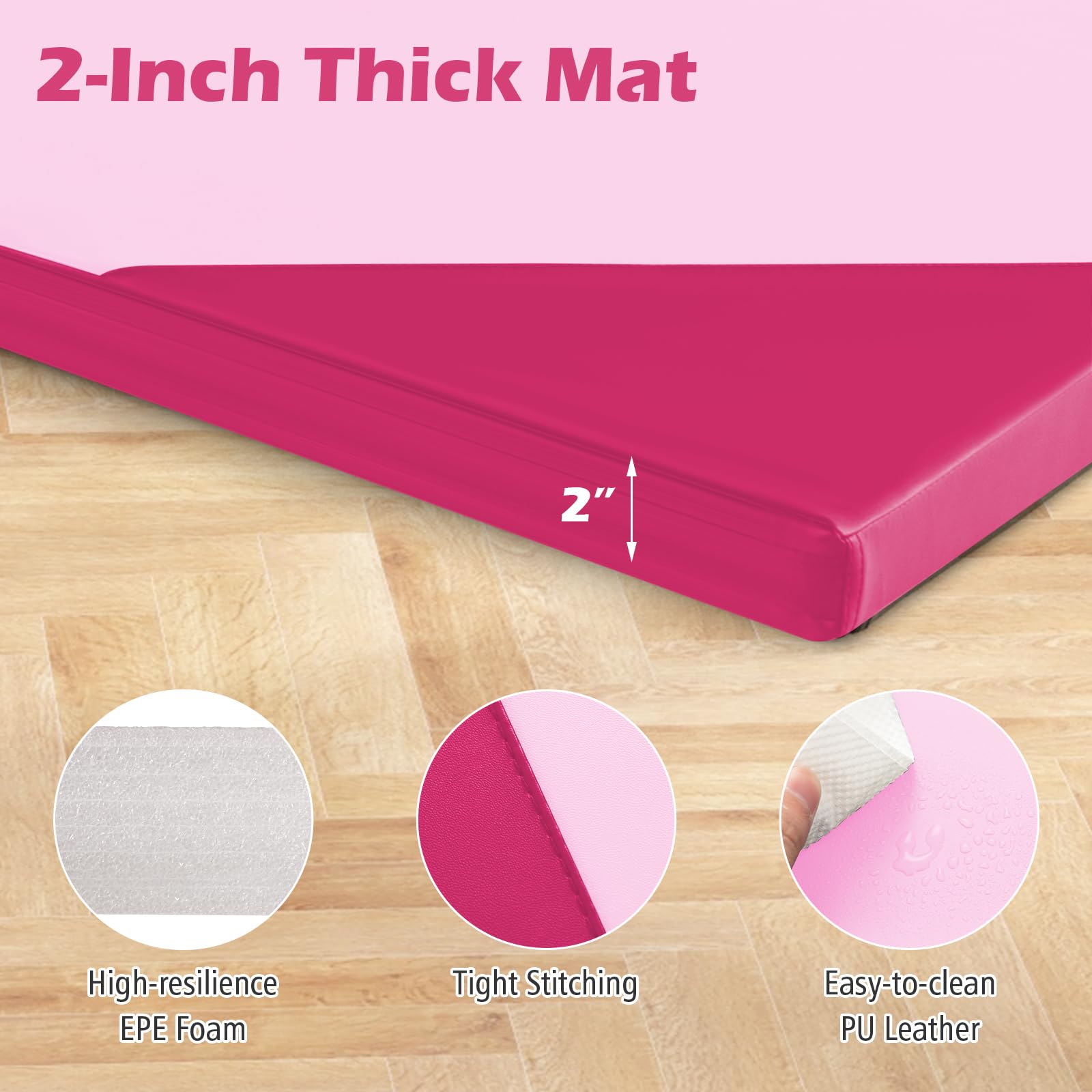 10 Feet x 4 Feet x 2 Inch Folding Exercise Mat with Hook and Loop Fasteners