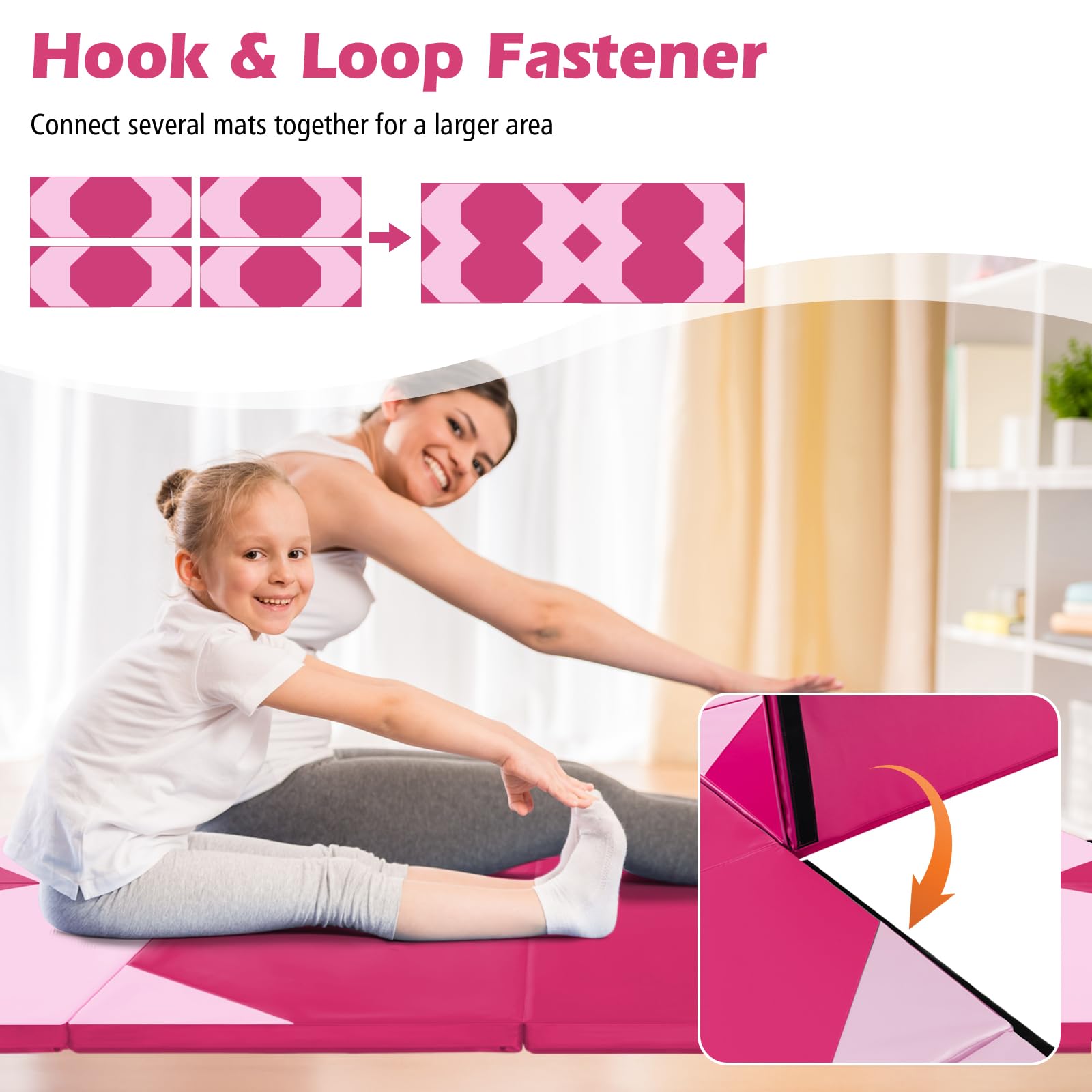 10 Feet x 4 Feet x 2 Inch Folding Exercise Mat with Hook and Loop Fasteners