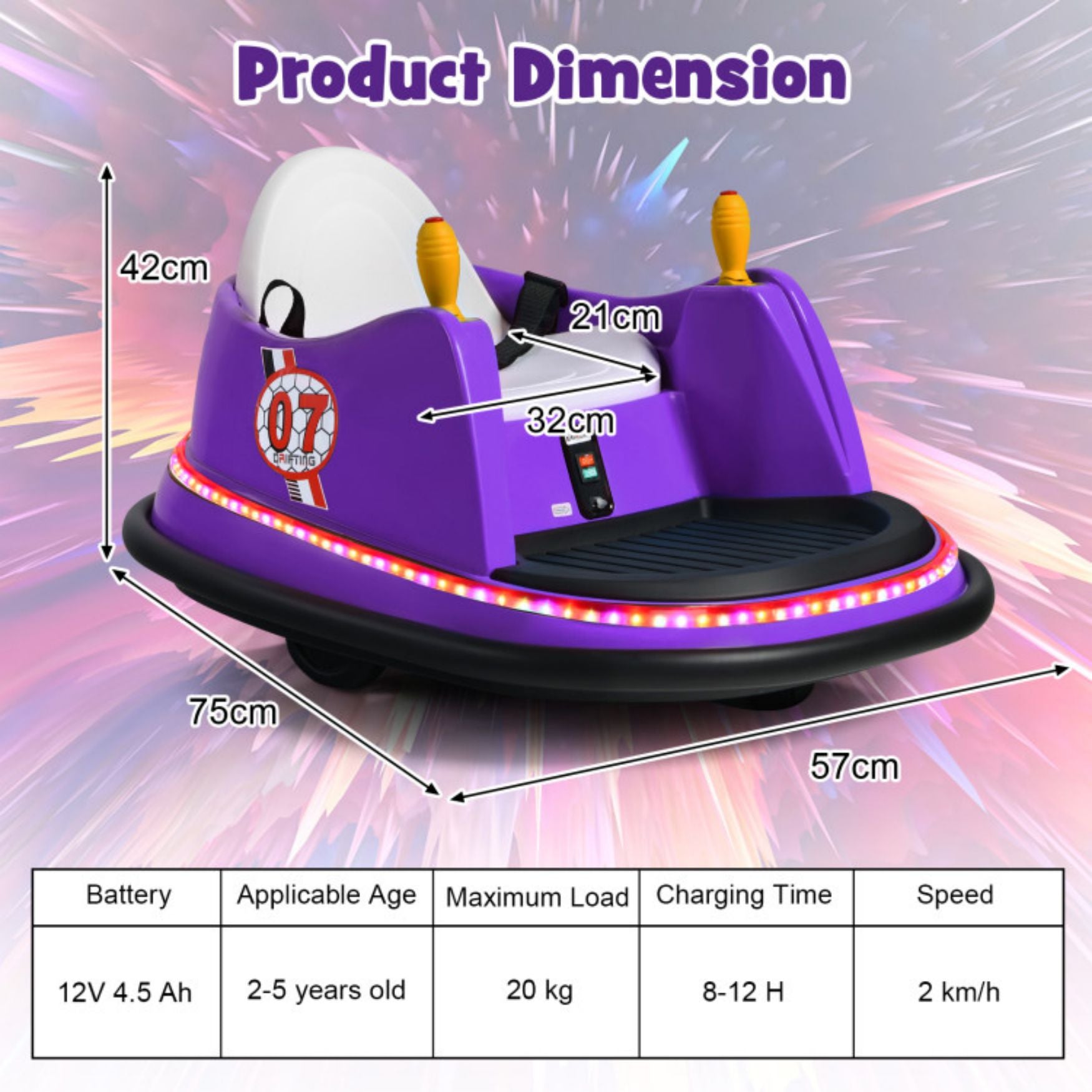 SUGIFT 12V Kids Ride On Bumper Car 360-Degree Spin Race Toy with Remote Control