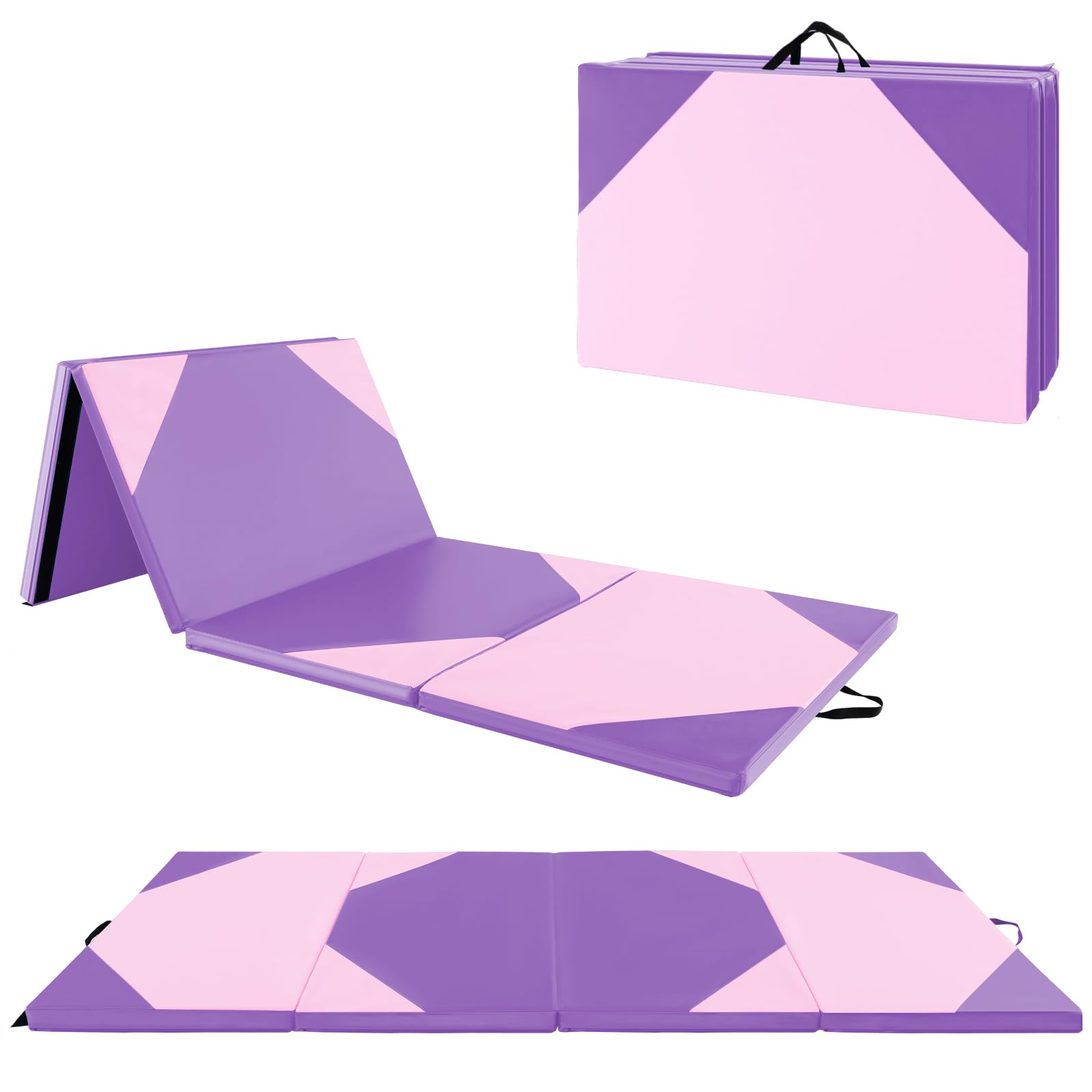 10 Feet x 4 Feet x 2 Inch Folding Exercise Mat with Hook and Loop Fasteners