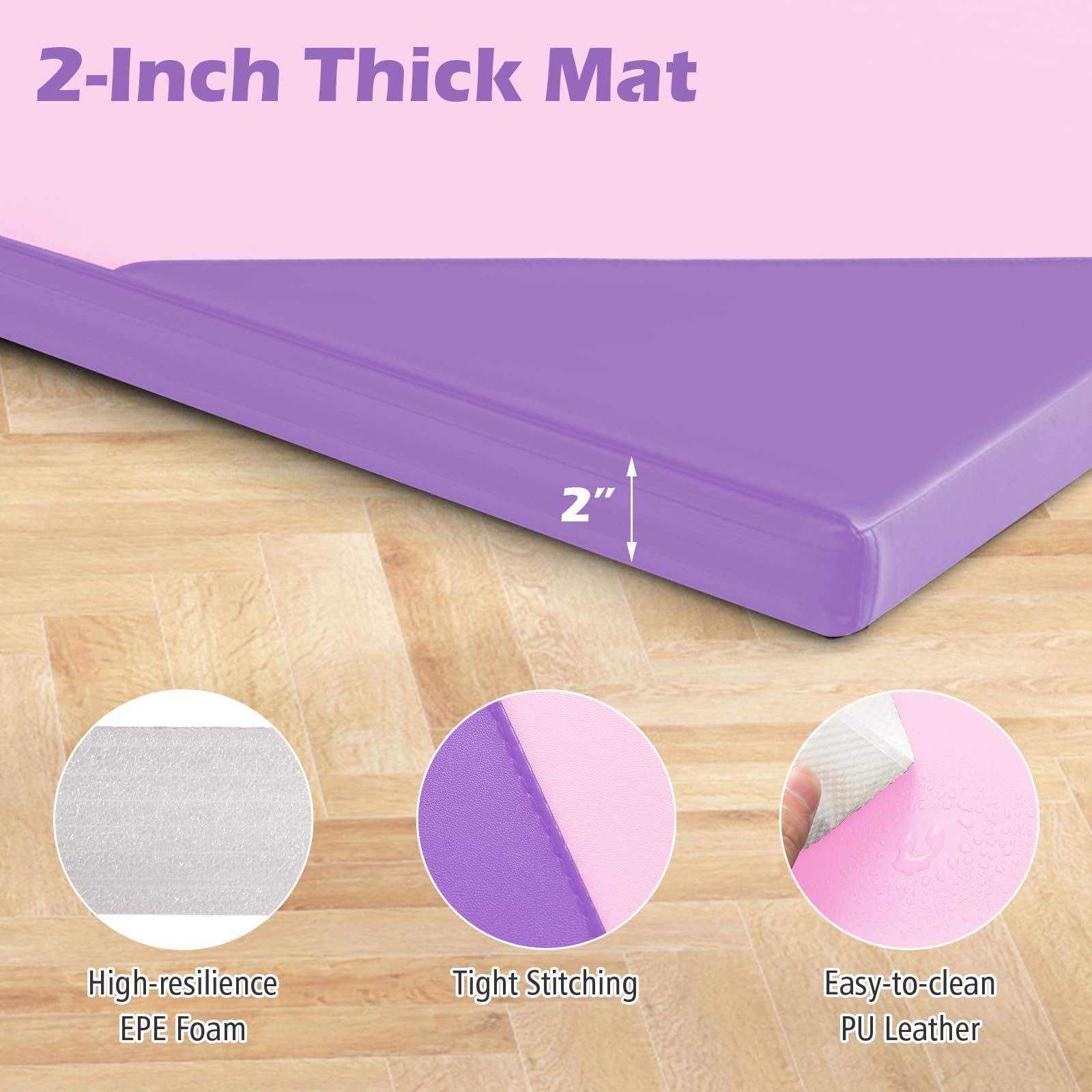 10 Feet x 4 Feet x 2 Inch Folding Exercise Mat with Hook and Loop Fasteners