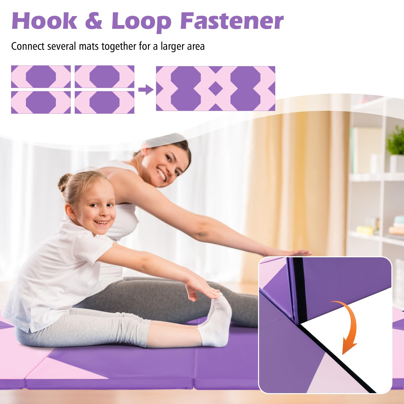 10 Feet x 4 Feet x 2 Inch Folding Exercise Mat with Hook and Loop Fasteners
