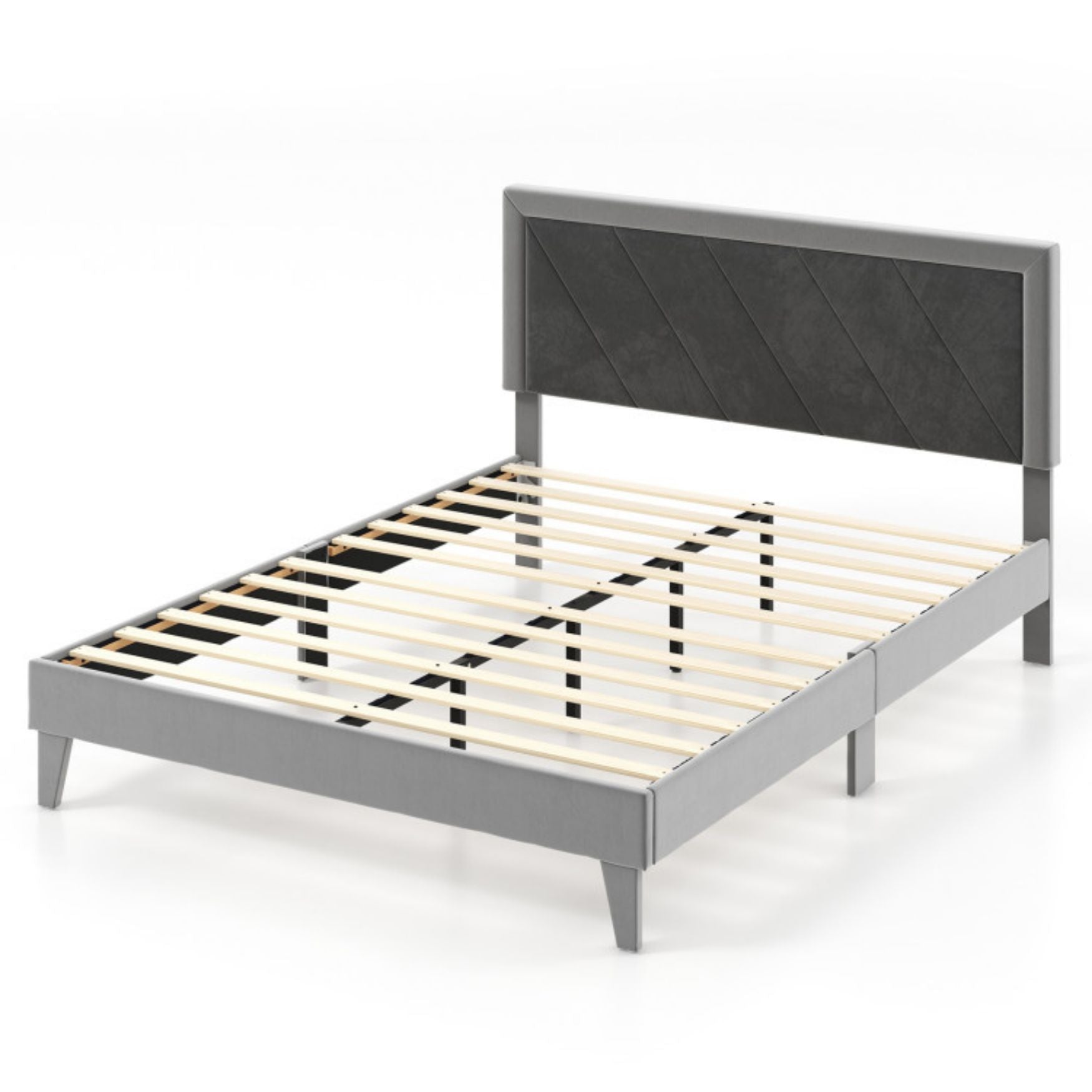 SUGIFT Twin/Full/Queen Platform Bed with High Headboard and Wooden Slats
