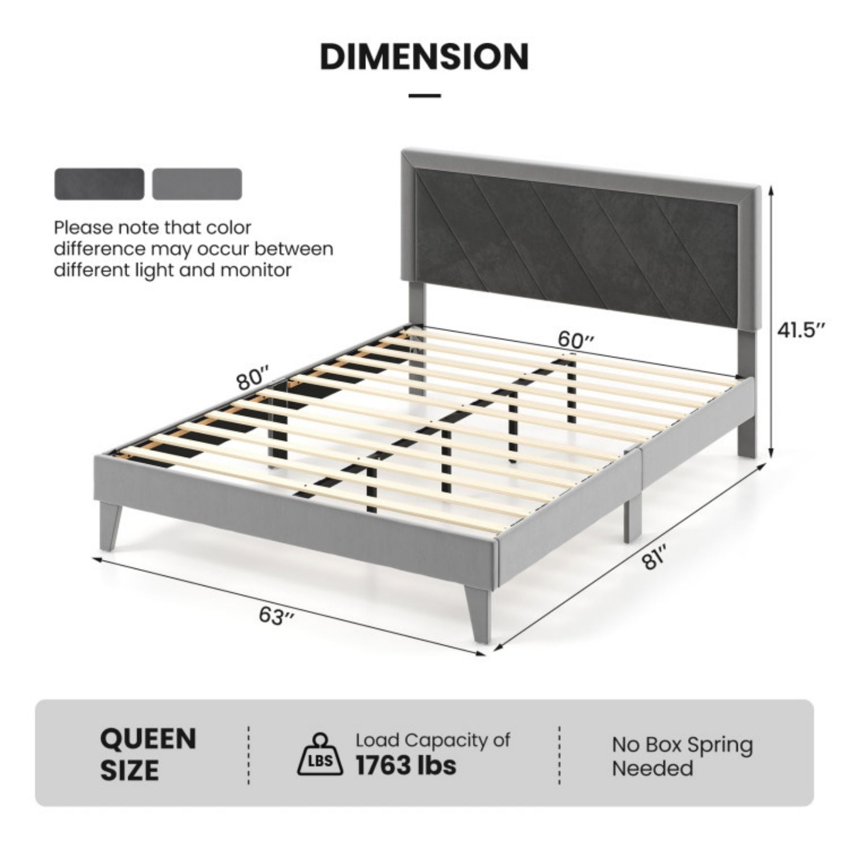 SUGIFT Twin/Full/Queen Platform Bed with High Headboard and Wooden Slats