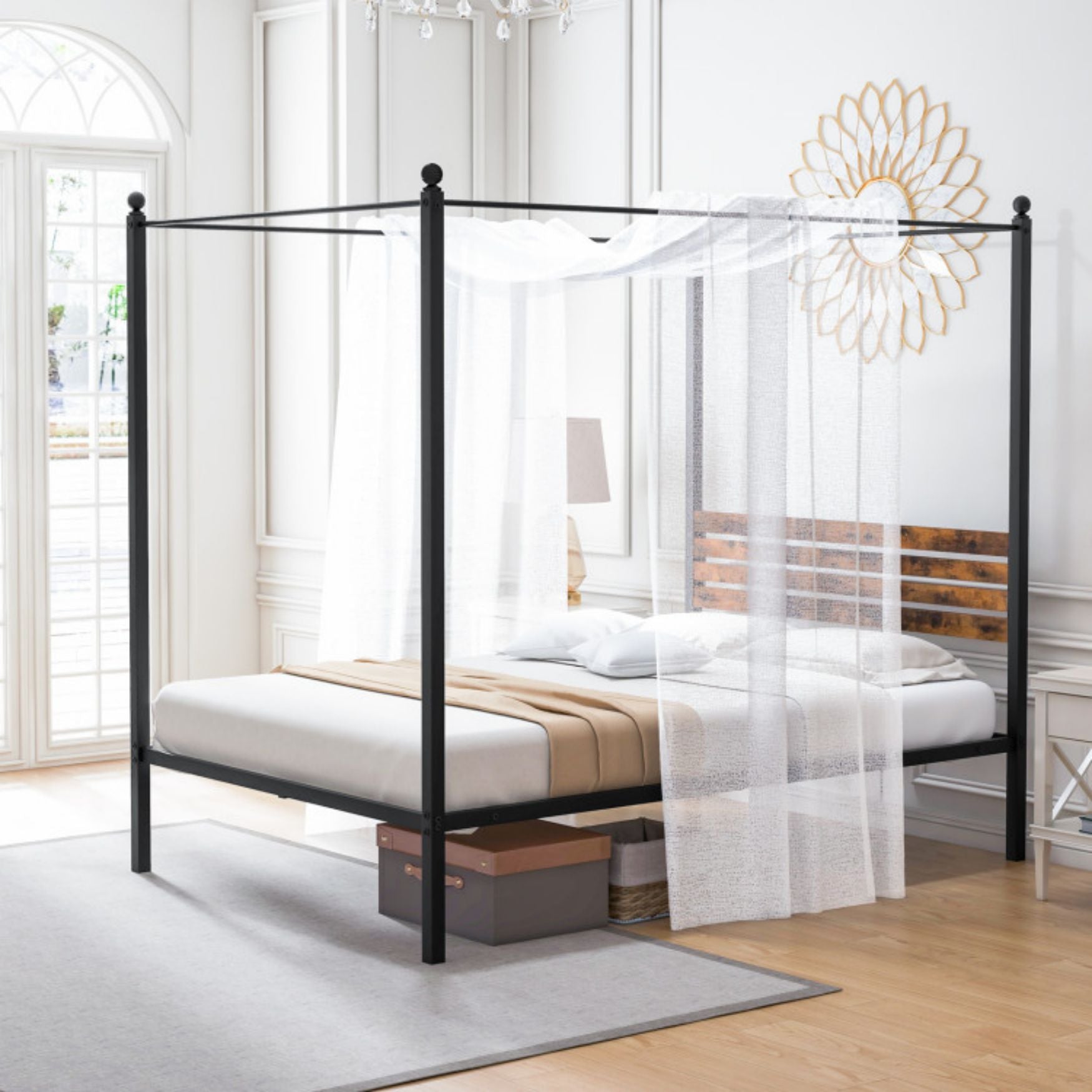 SUGIFT Canopy Bed Frame with Under Bed Storage