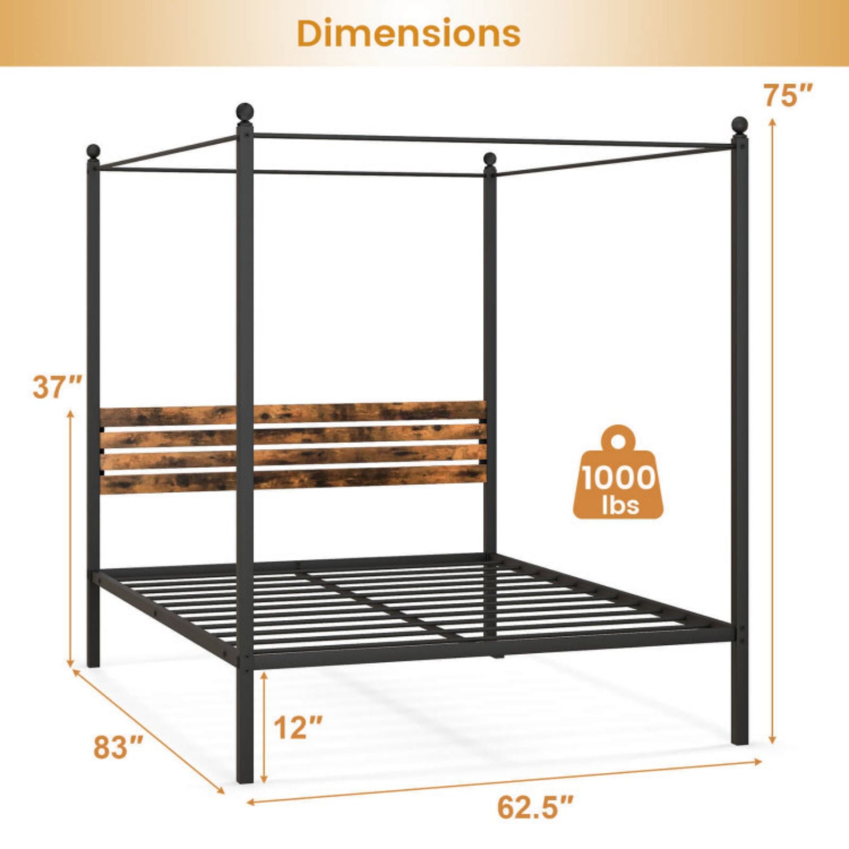SUGIFT Canopy Bed Frame with Under Bed Storage