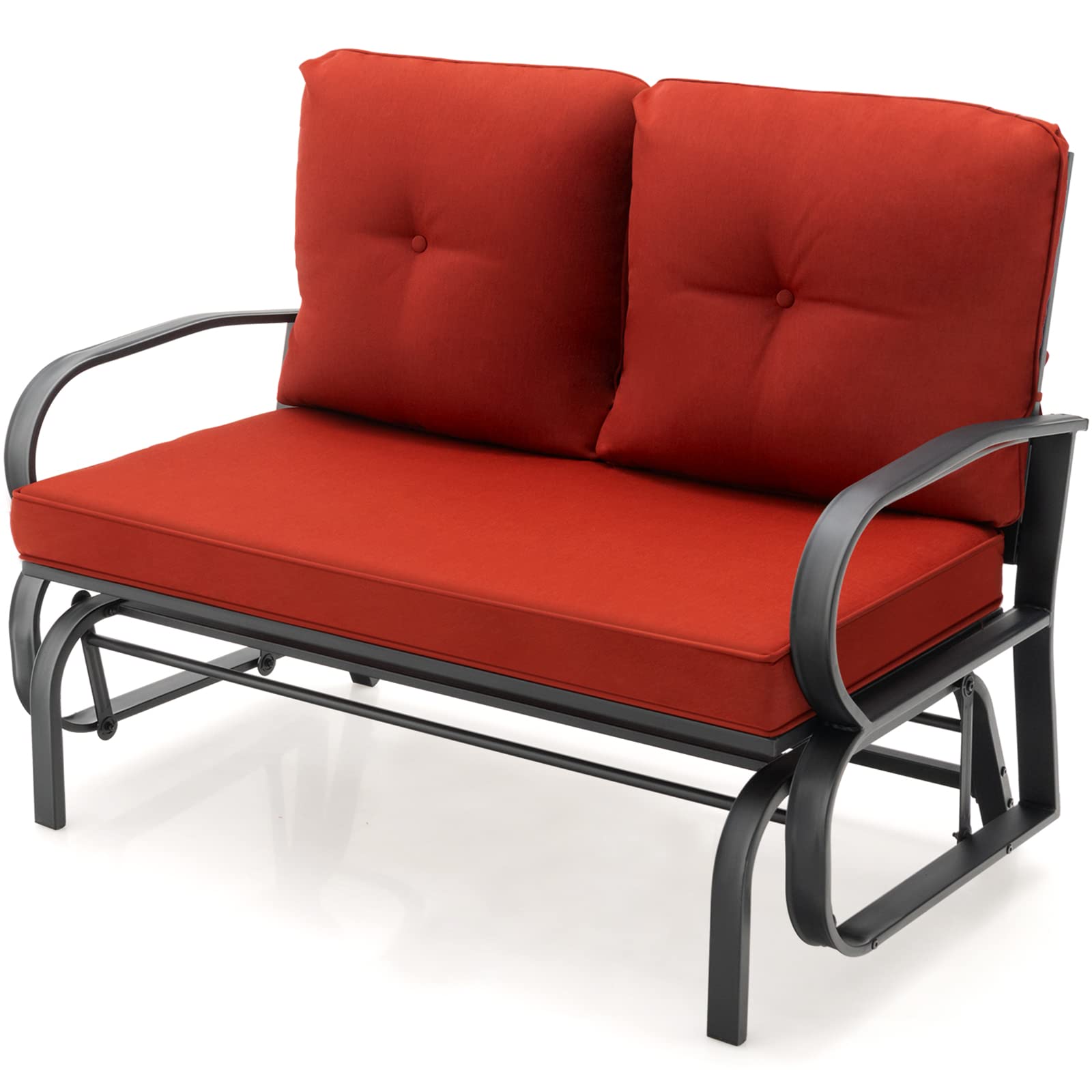 SUGIFT Patio 2-Person Glider Bench Rocking Loveseat with Cushioned Armrest