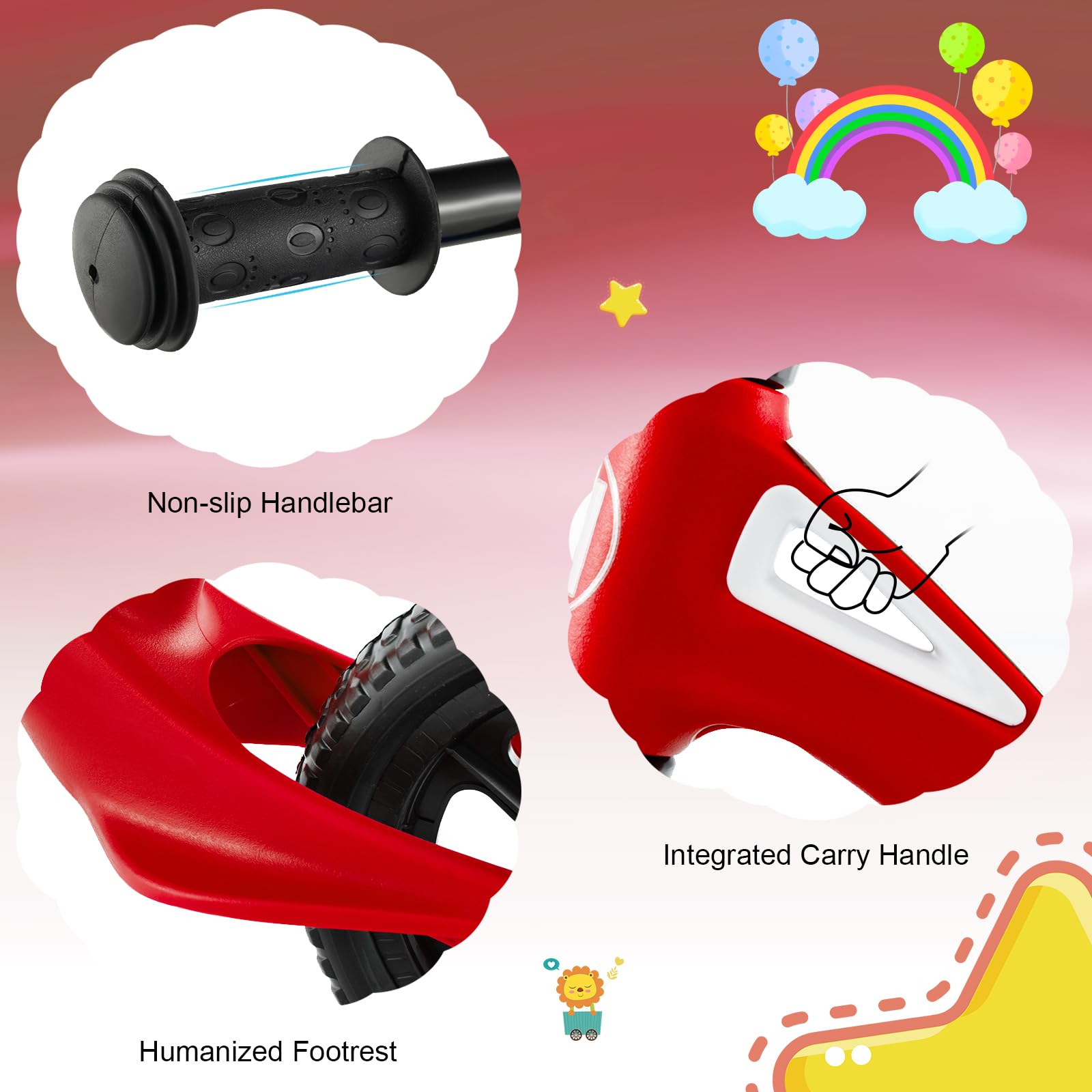 SUGIFT Kids Balance Bike with Rotatable Handlebar and Adjustable Seat Height - Red