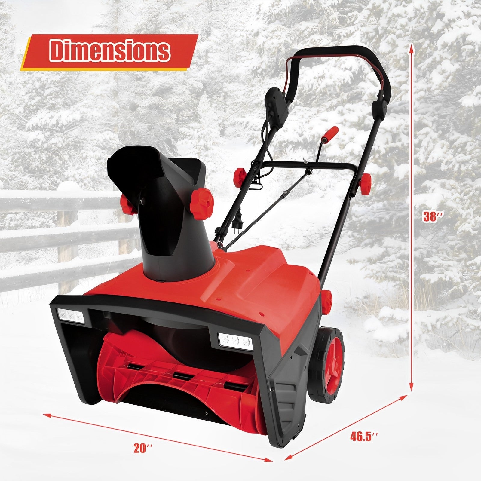 20 Inch 120V 15Amp Electric Snow Thrower with 180¡ã Rotatable Chute-Red
