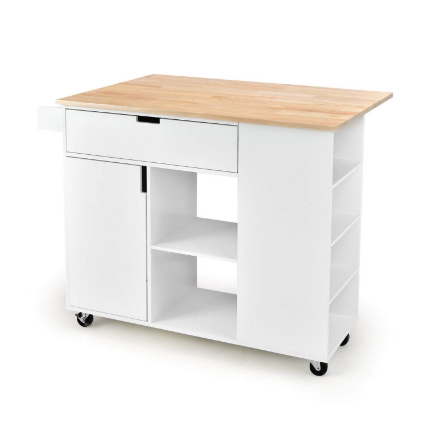 SUGIFT Drop-Leaf Kitchen Island Cart with Rubber Wood Top