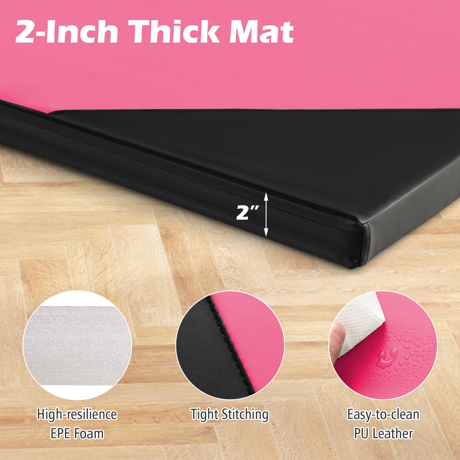 10 Feet x 4 Feet x 2 Inch Folding Exercise Mat with Hook and Loop Fasteners