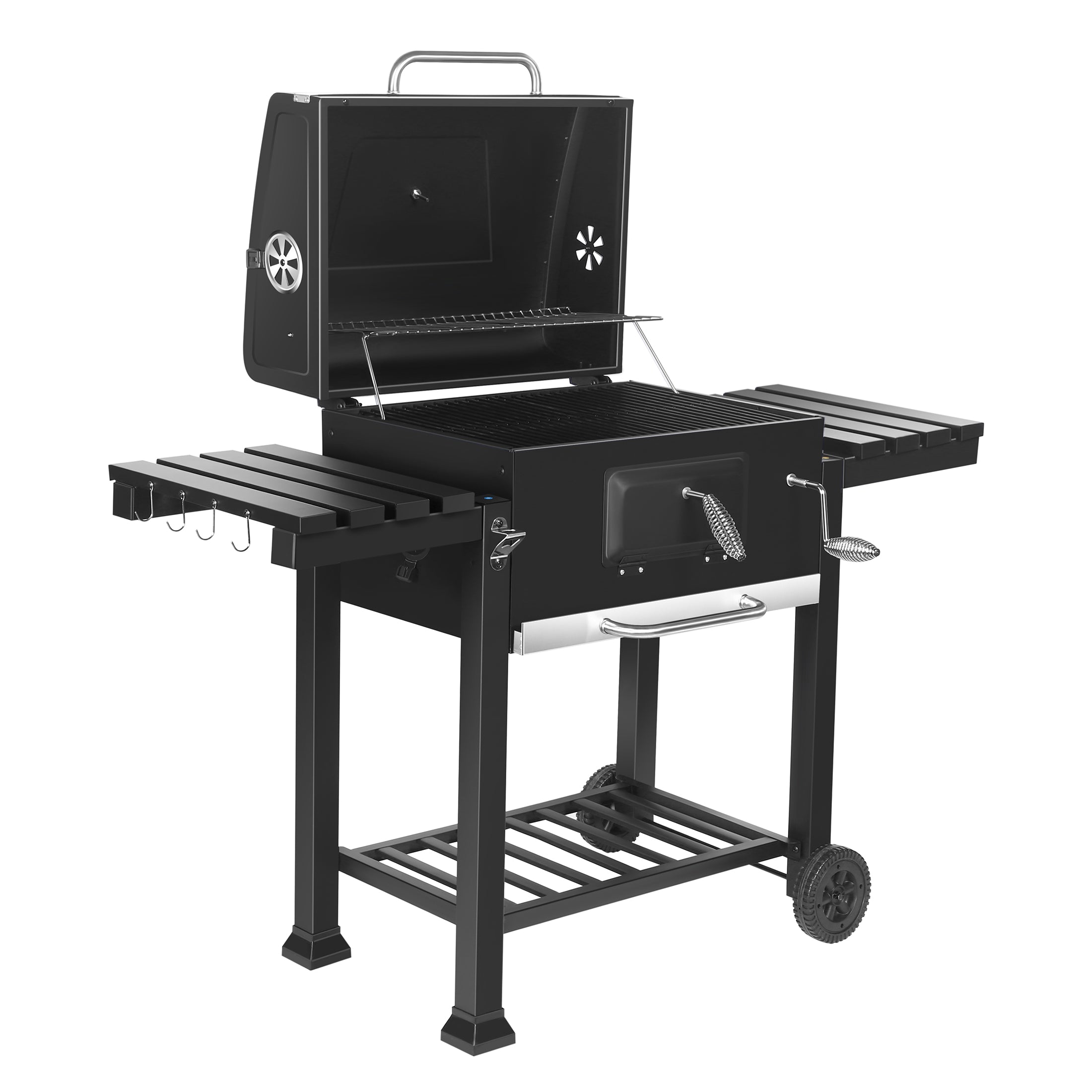 24 Inch Charcoal BBQ Grill with Side Shelves