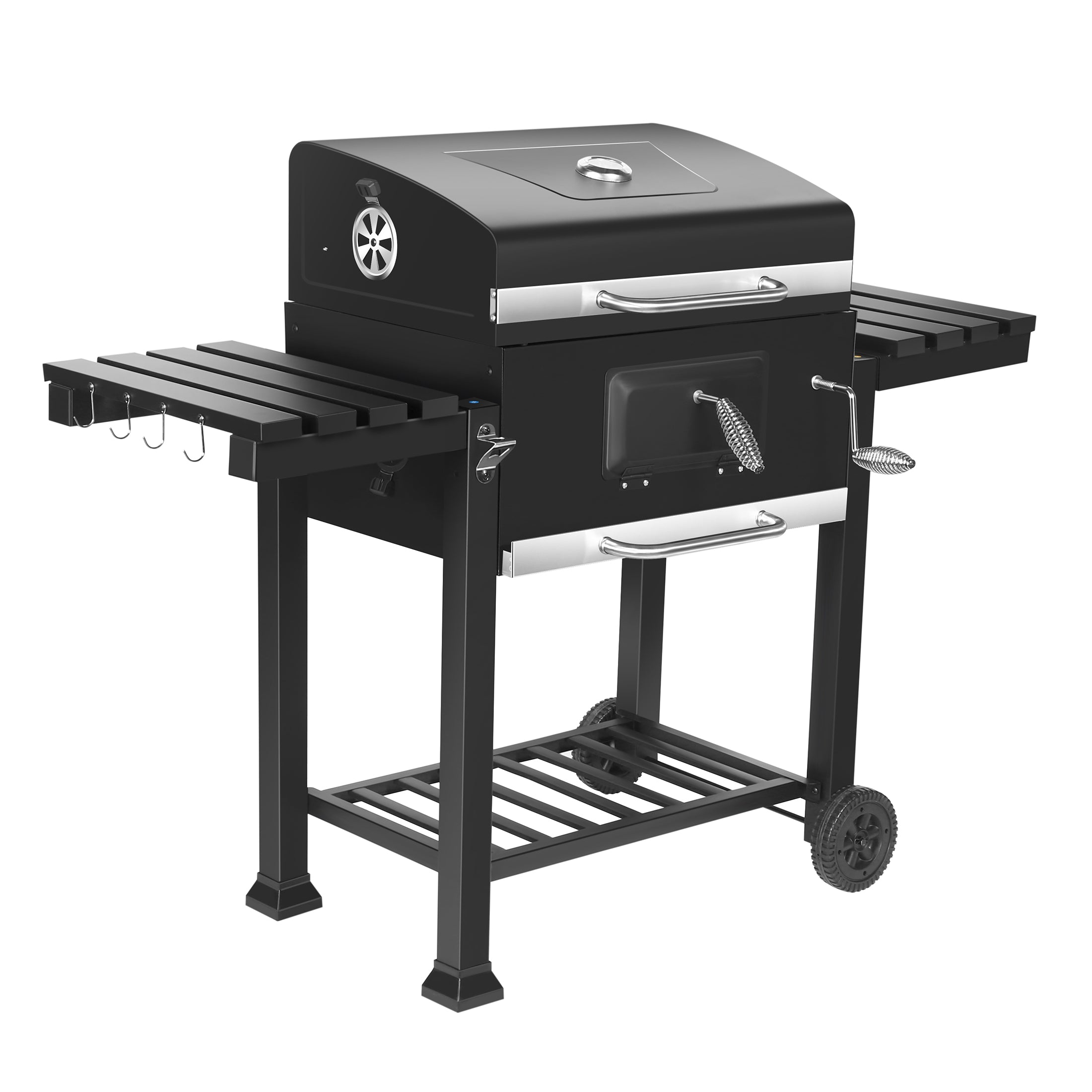 24 Inch Charcoal BBQ Grill with Side Shelves