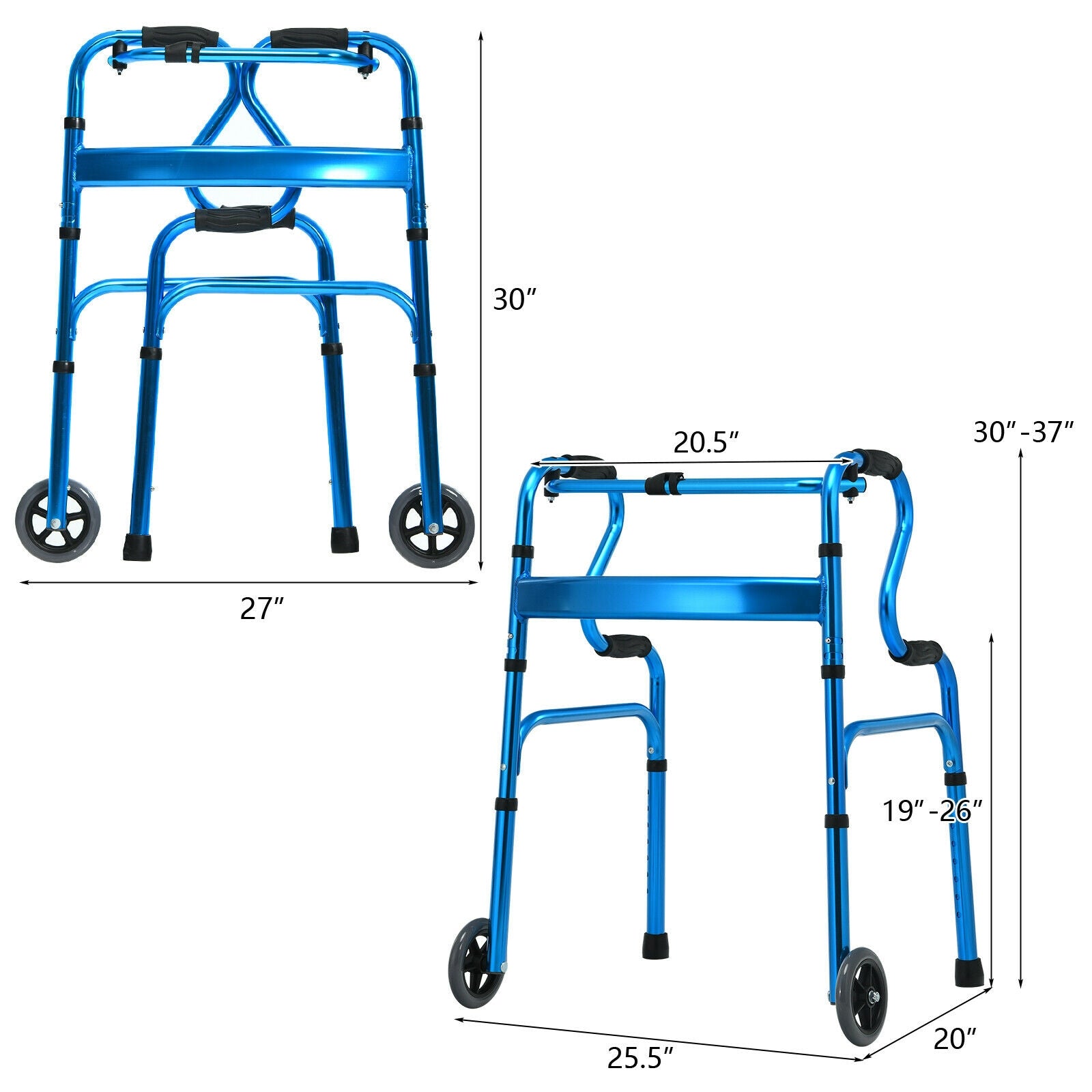 Aluminum Heavy-Duty Folding Wheeled Stand-Assist Walker-Blue – SUGIFT