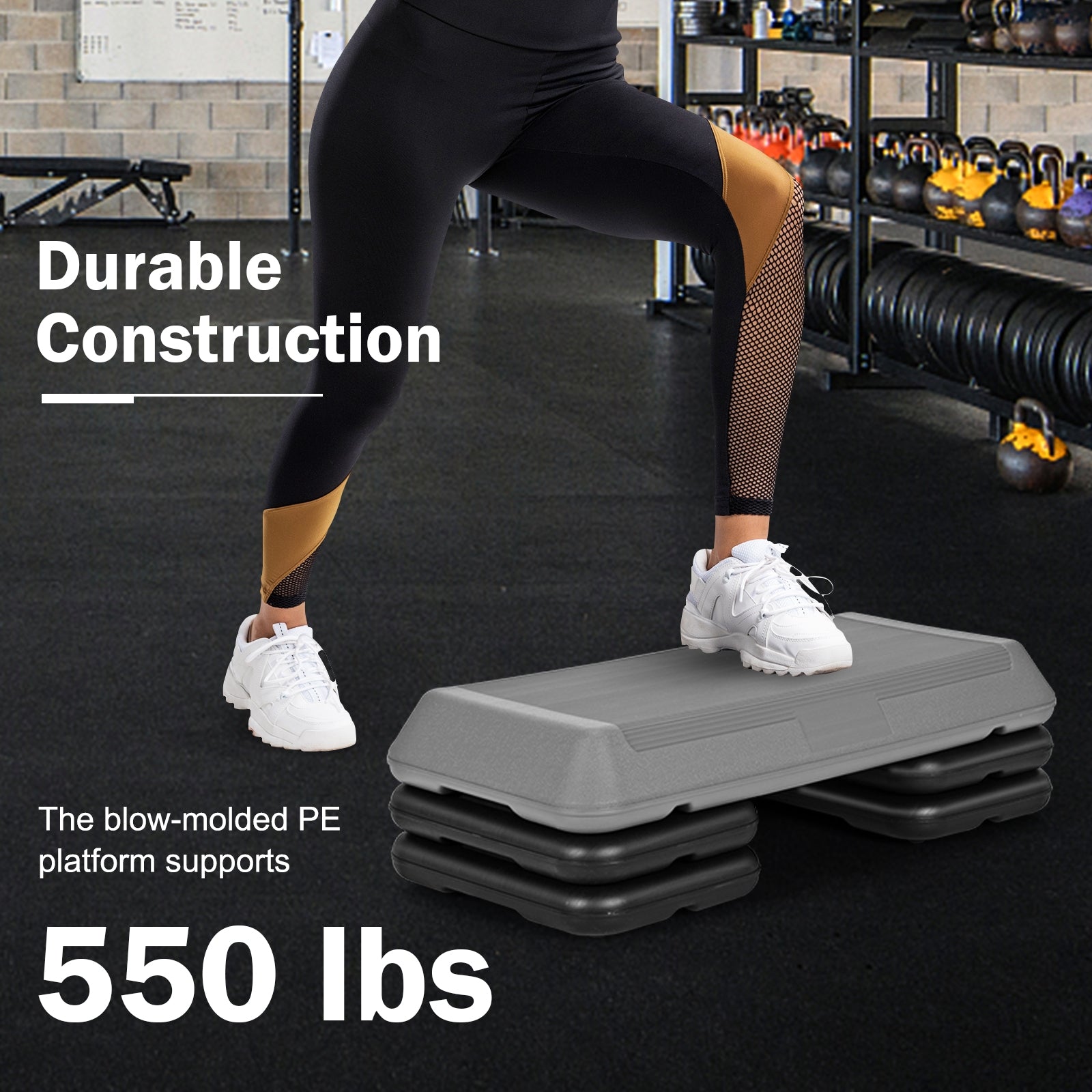 29 Inch Adjustable Workout Fitness Aerobic Stepper Exercise Platform-Gray