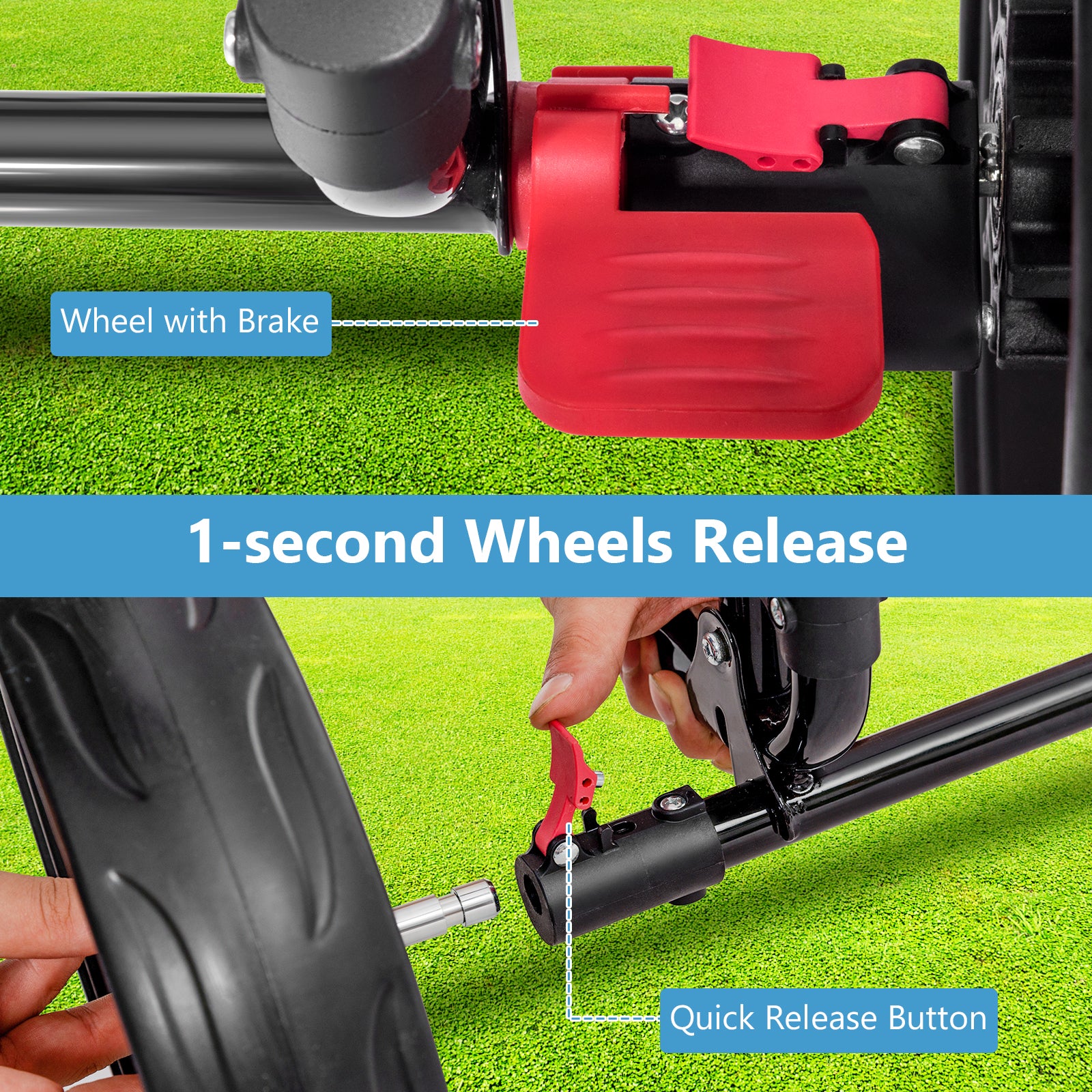 3 Wheel Durable Foldable Steel Golf Cart with Mesh Bag