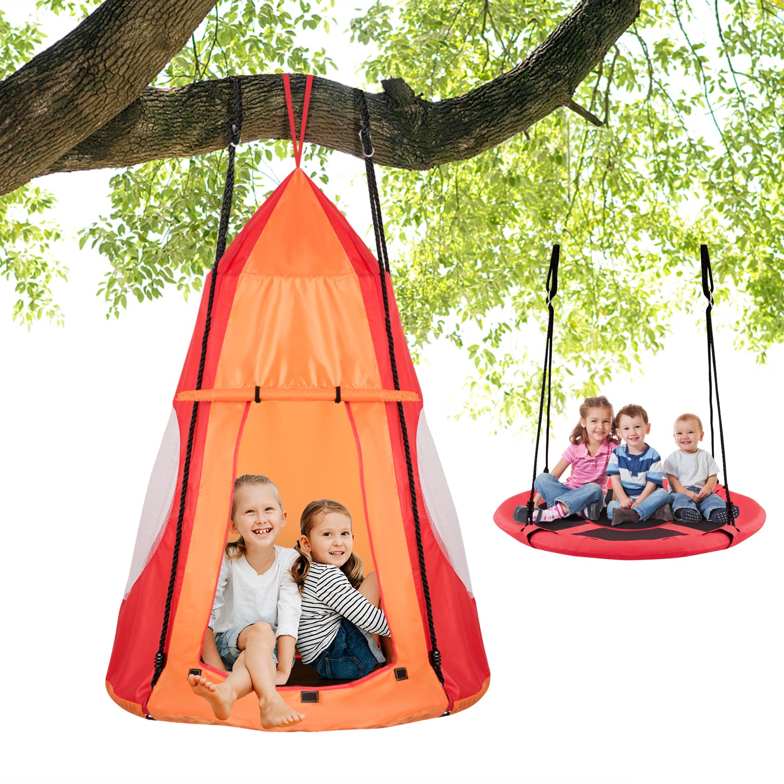 2-in-1 40 Inch Kids Hanging Chair Detachable Swing Tent