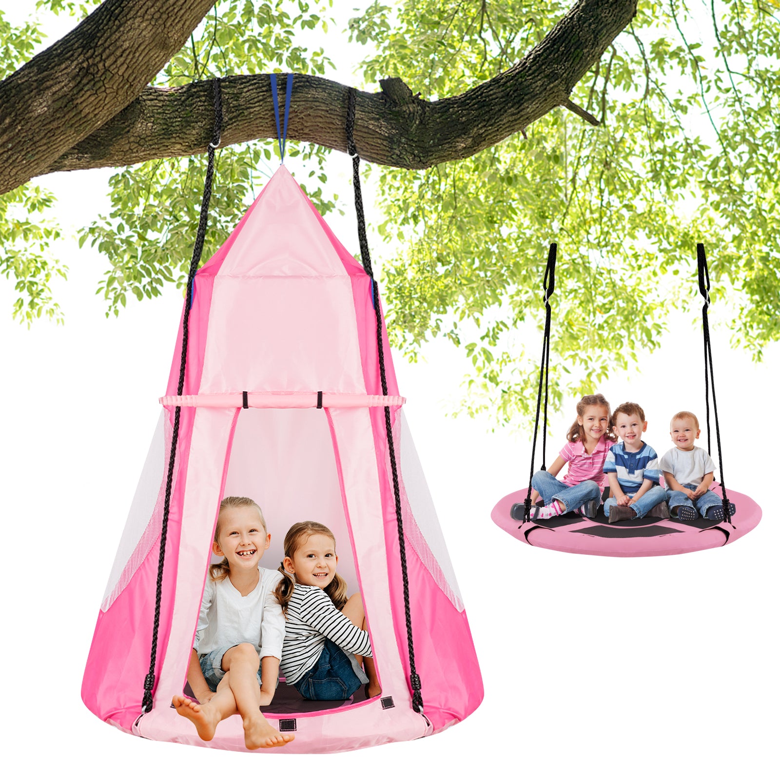 2-in-1 40 Inch Kids Hanging Chair Detachable Swing Tent