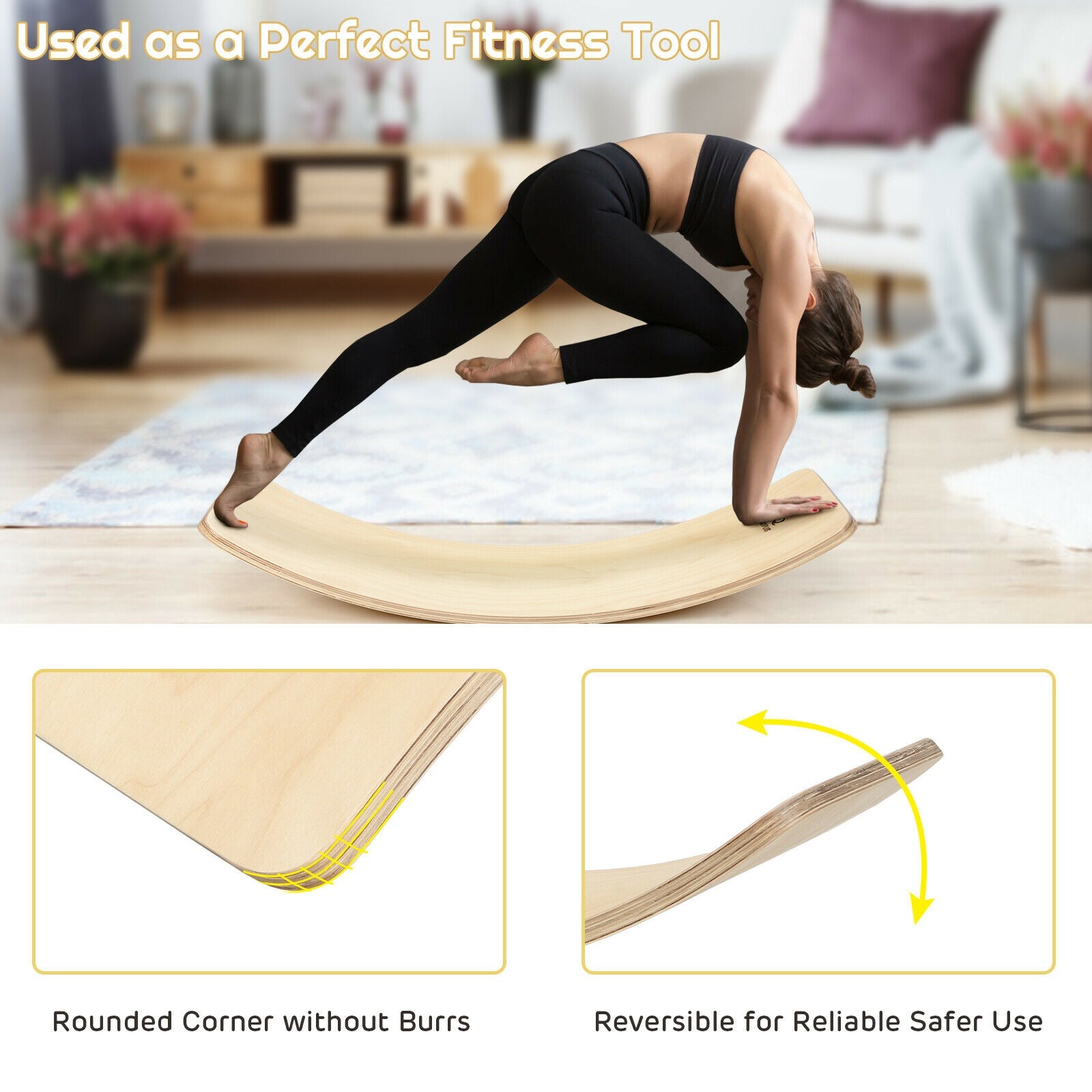 Wooden Wobble Balance Board Kids 35 Inch Rocker Yoga Curvy Board Toy with Felt Layer