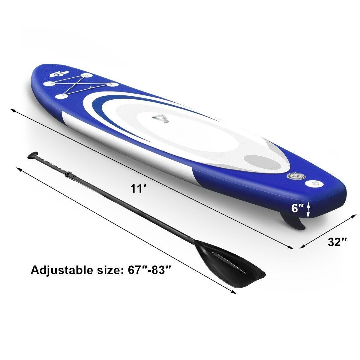 11 Feet Adjustable Inflatable Stand up Paddle SUP Surfboard with Bag