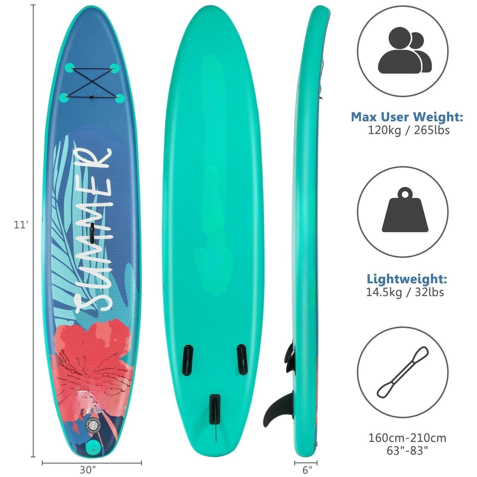 10 Feet Inflatable Stand Up Paddle Board with Backpack Leash Aluminum Paddle-L