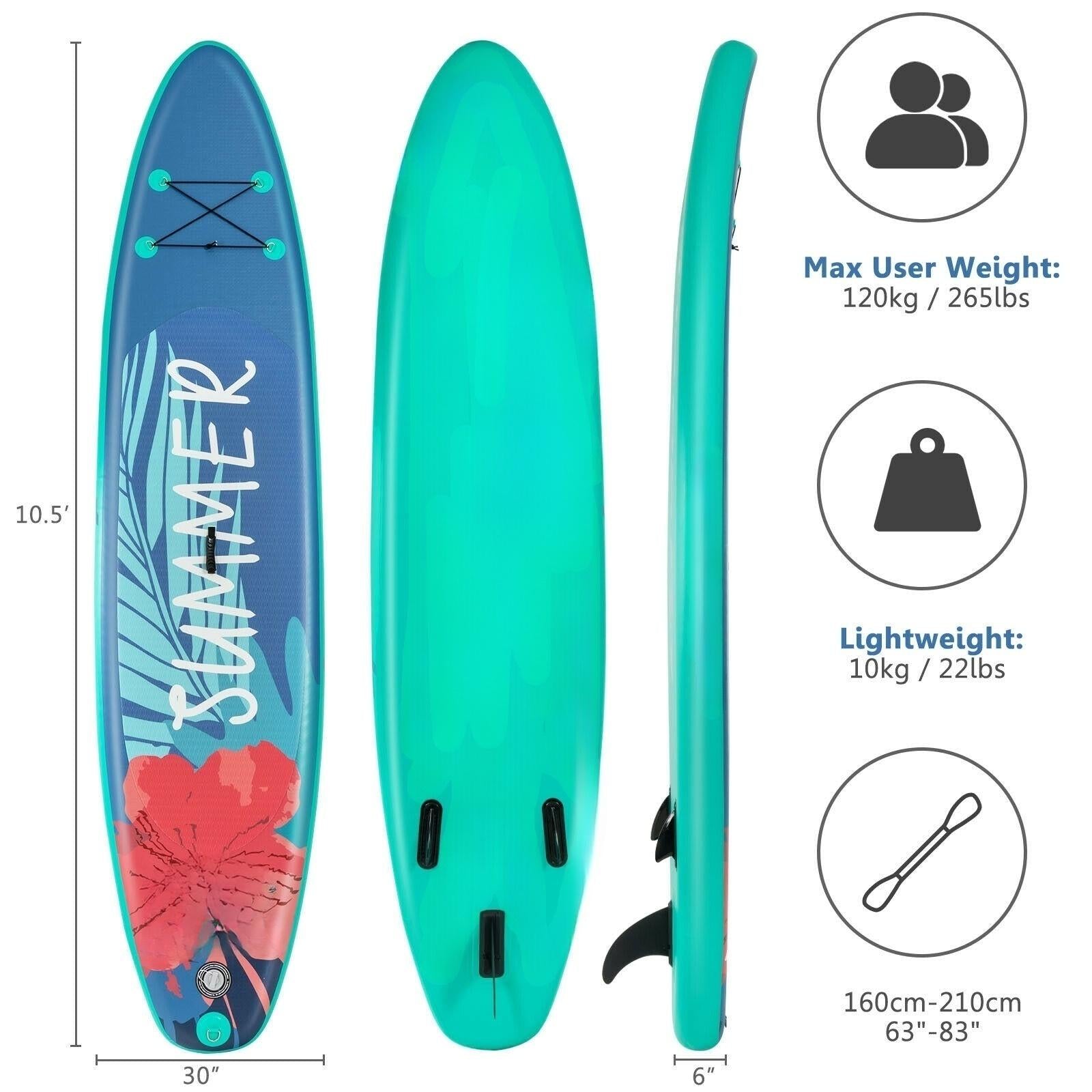 10 Feet Inflatable Stand Up Paddle Board with Backpack Leash Aluminum Paddle-M