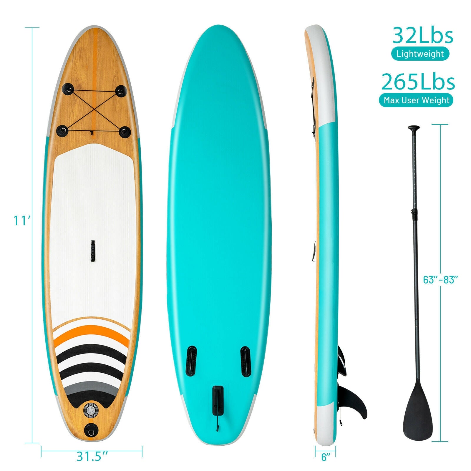 11 Feet Inflatable Stand up Paddle Board Surfboard SUP with Bag