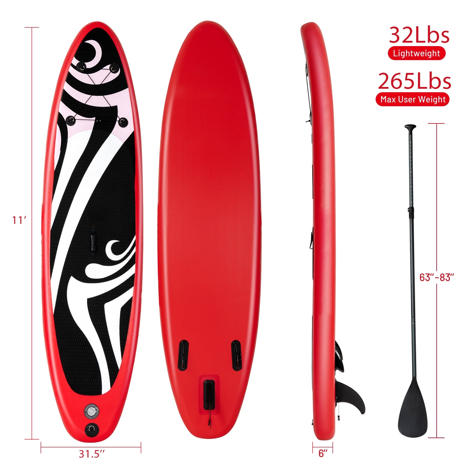 11 Inflatable Surfboard SUP with Adjustable Paddle Fin