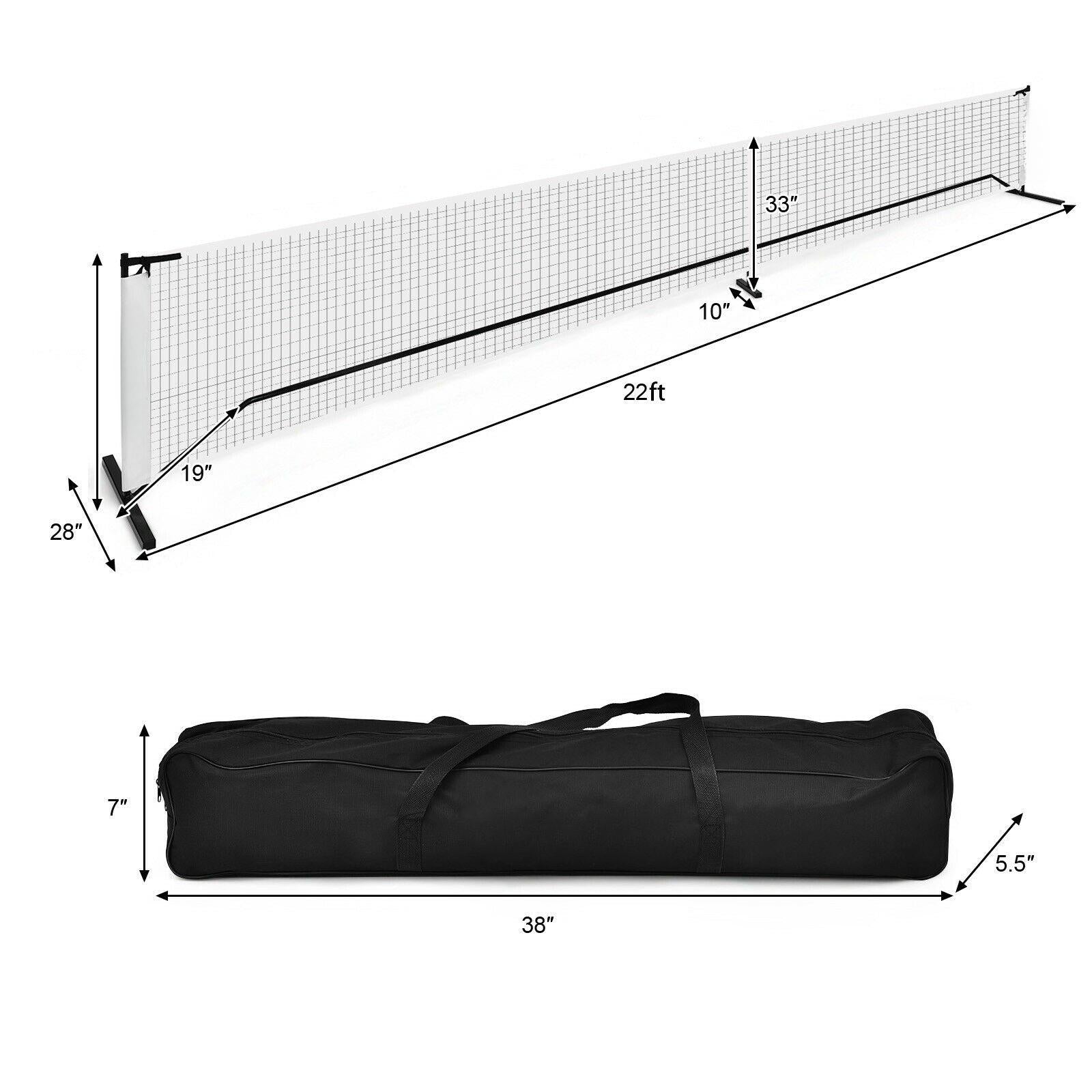 22 Feet Portable Pickleball Net Set System with Carry Bag for Indoor Outdoor Game