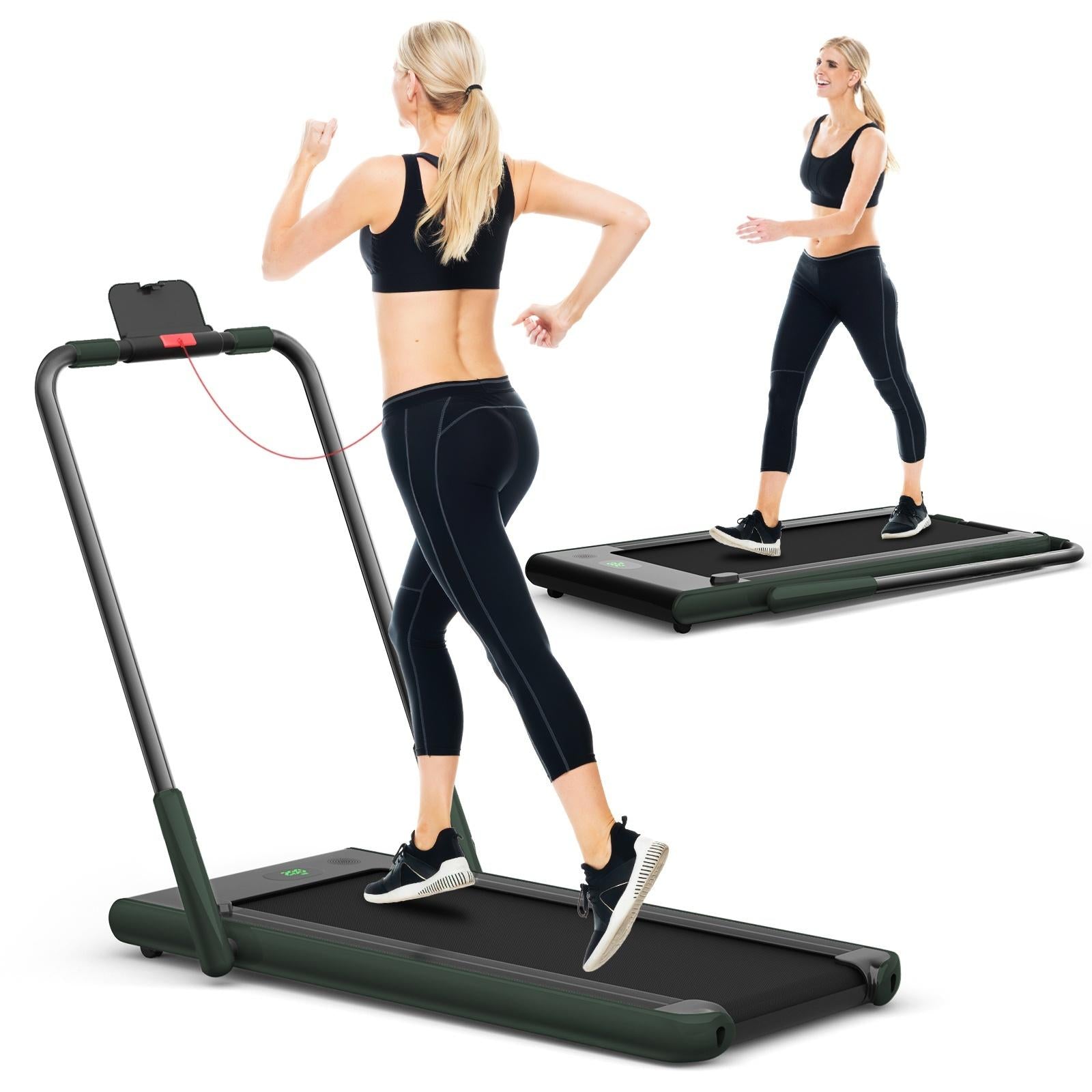 2-in-1 Folding Treadmill with Remote Control and LED Display-Green
