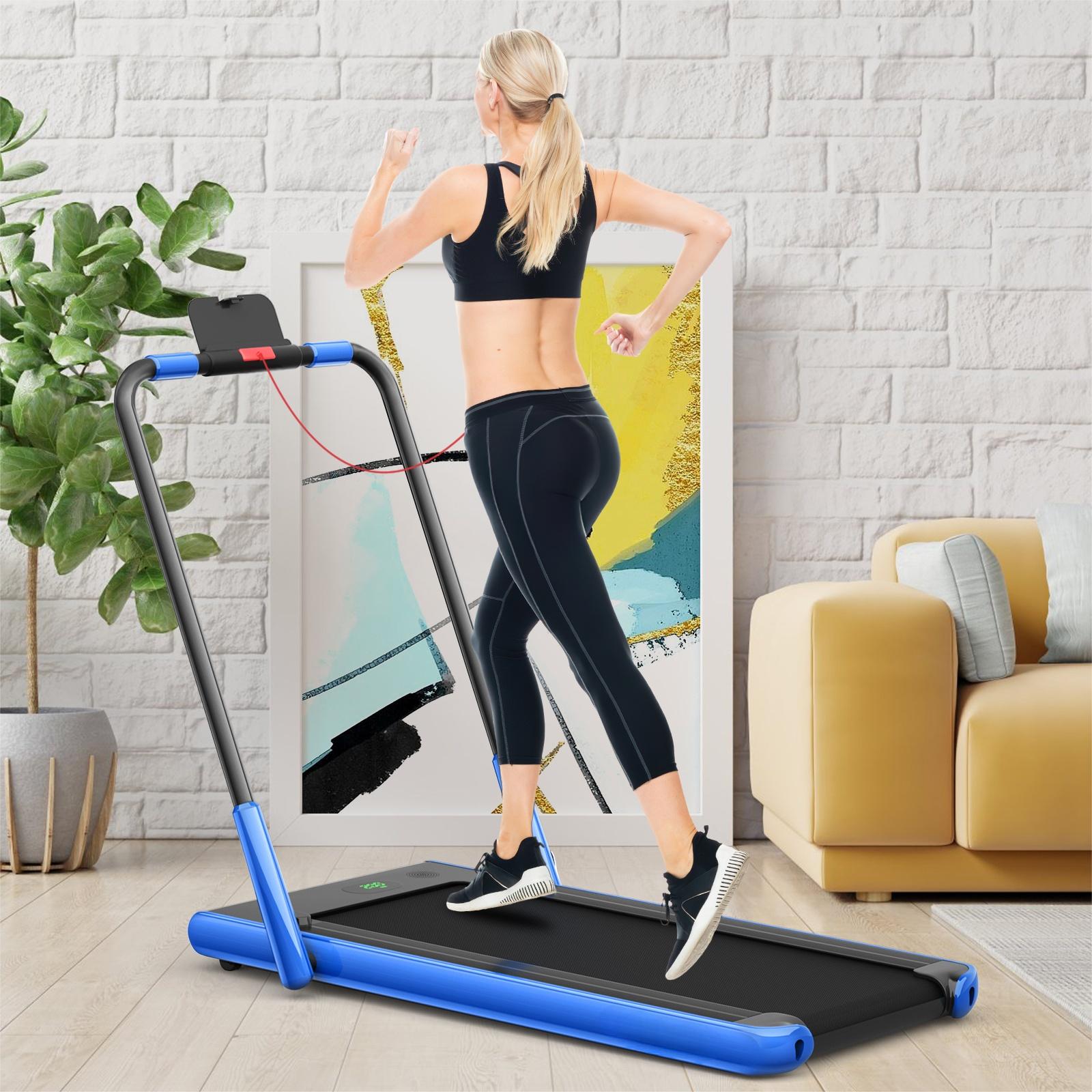 2-in-1 Folding Treadmill with Remote Control and LED Display-Blue
