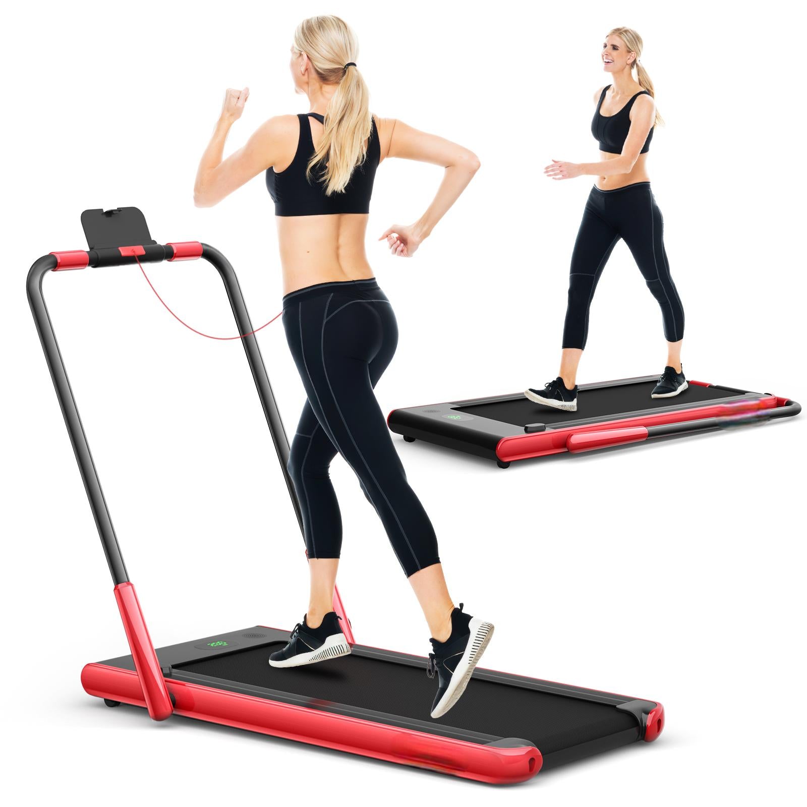 2-in-1 Folding Treadmill with Remote Control and LED Display-Red