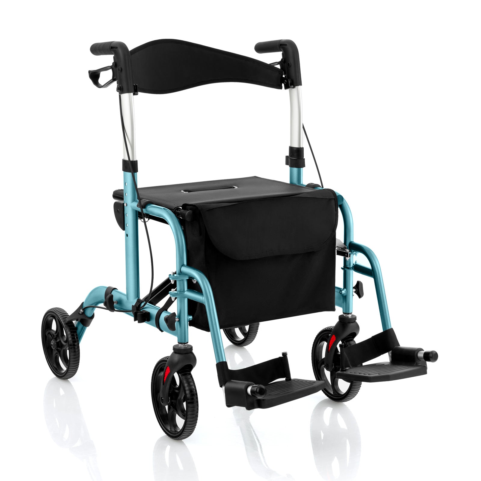 2-in-1 Adjustable Folding Handle Rollator Walker with Storage Space-Blue