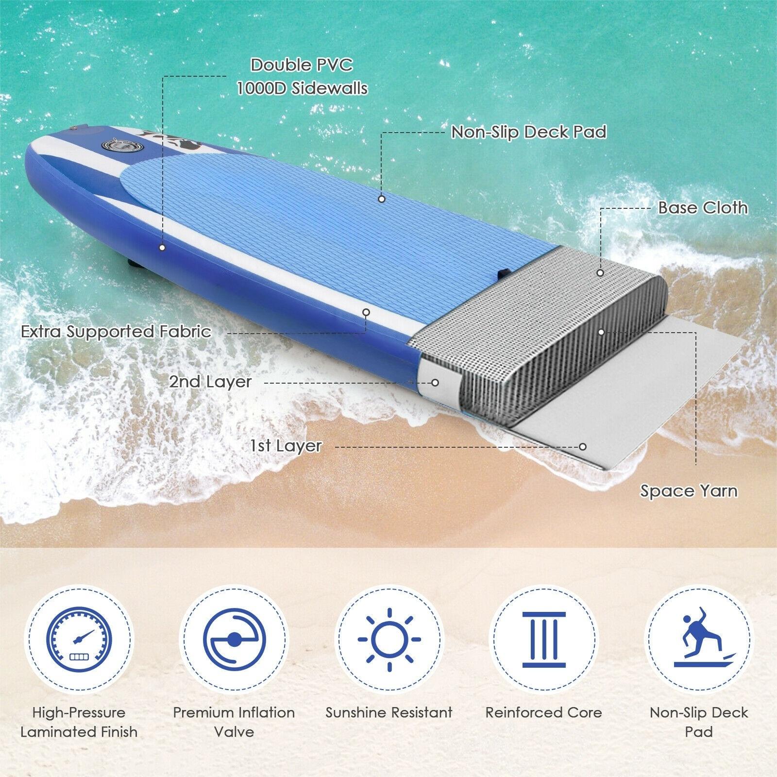 11 Feet Inflatable Adjustable Paddle Board with Carry Bag